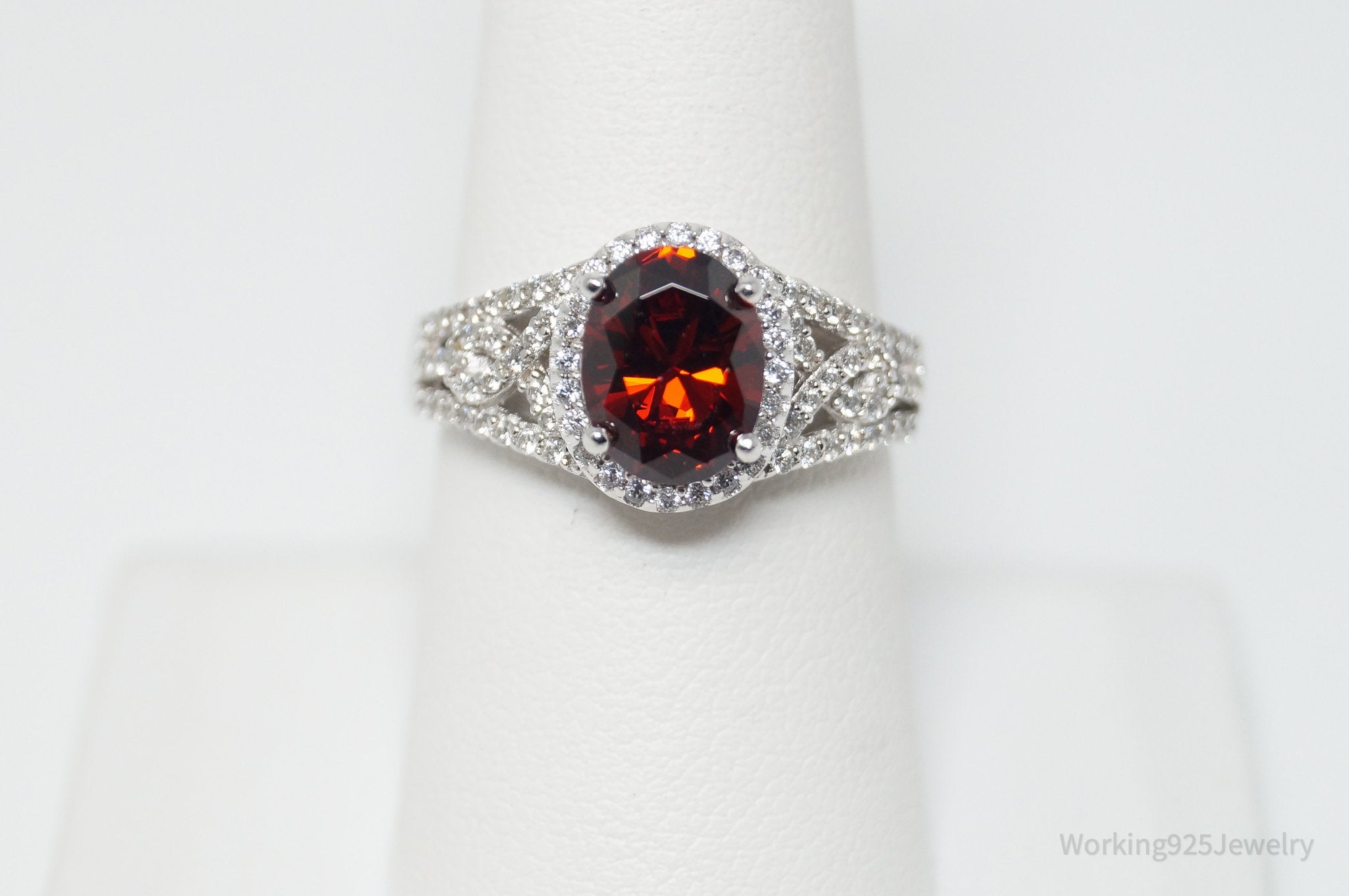 Vintage Art Deco Style Garnet CZ Sterling Silver Ring Size 8