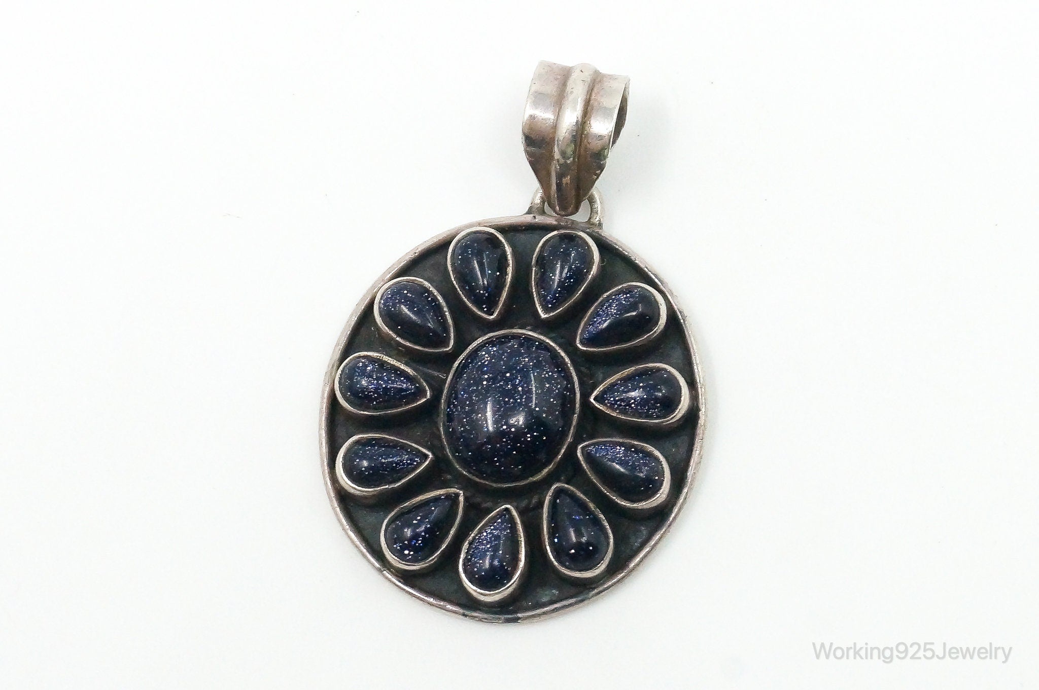 Vintage Blue Goldstone Sterling Silver Southwestern Necklace Pendant