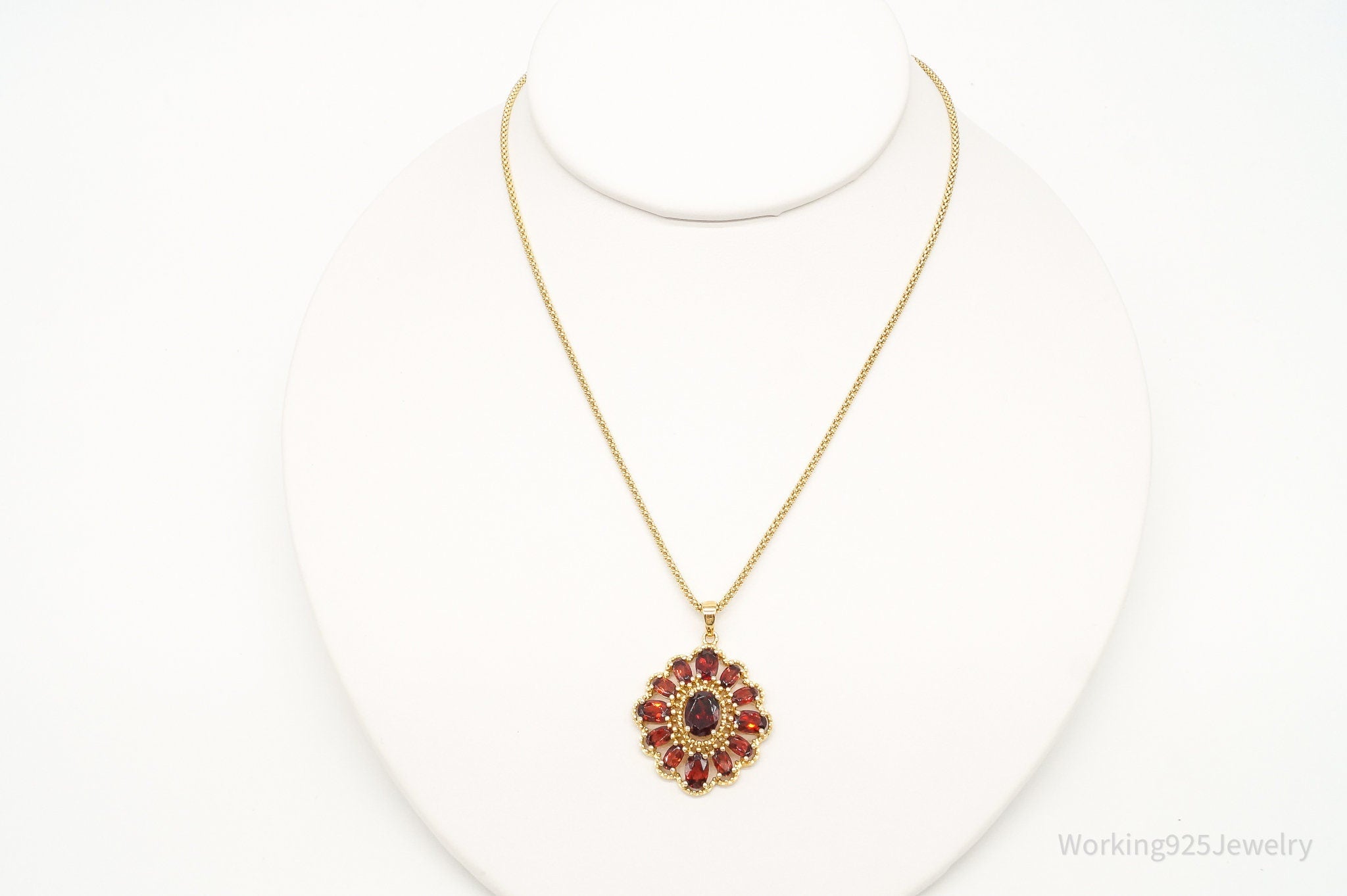 Designer Ross Simons Garnet 18K Gold Over Sterling Silver Necklace