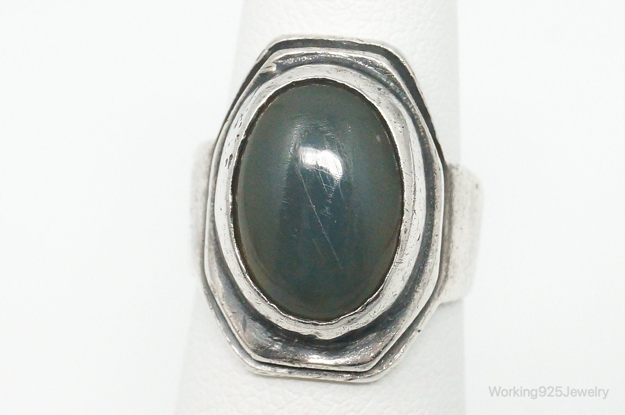 Antique Green Gemstone Sterling Silver Ring - Size 4.25