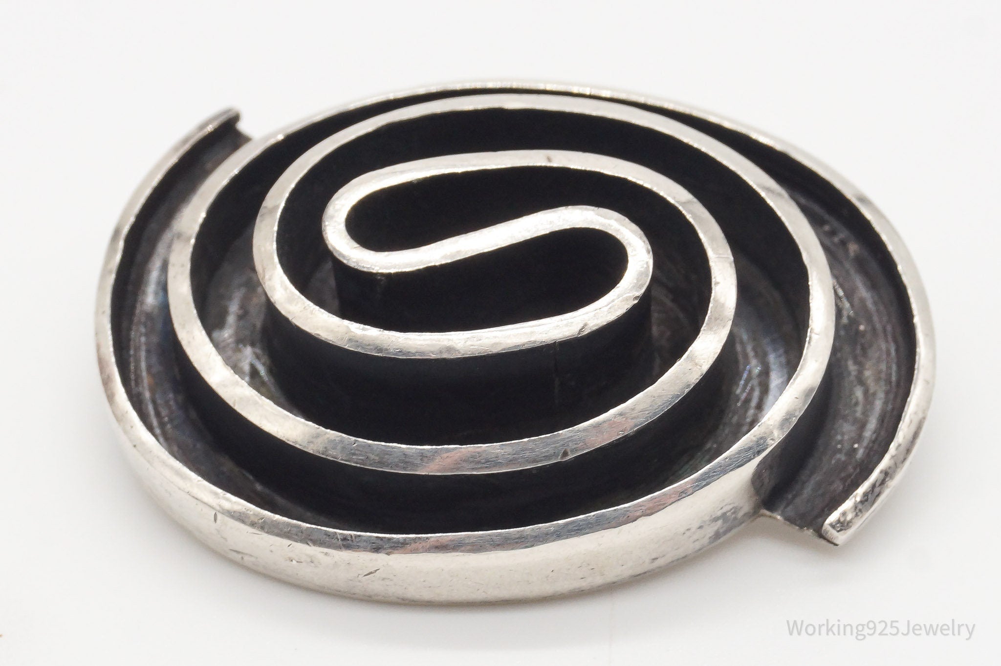 Heavy Vintage Mexico Modernist Sterling Silver Brooch Pin Pendant