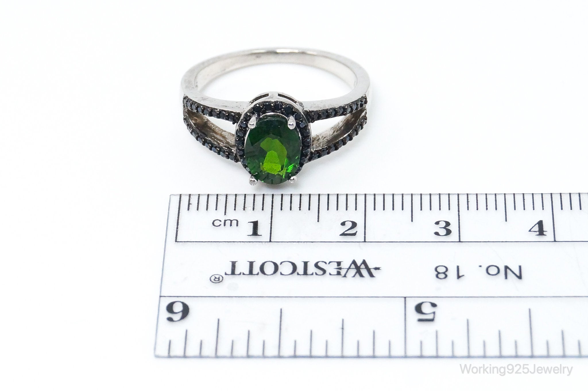 Designer JZ Lab Emerald Black Onyx Art Deco Sterling Silver Ring SZ 7.75