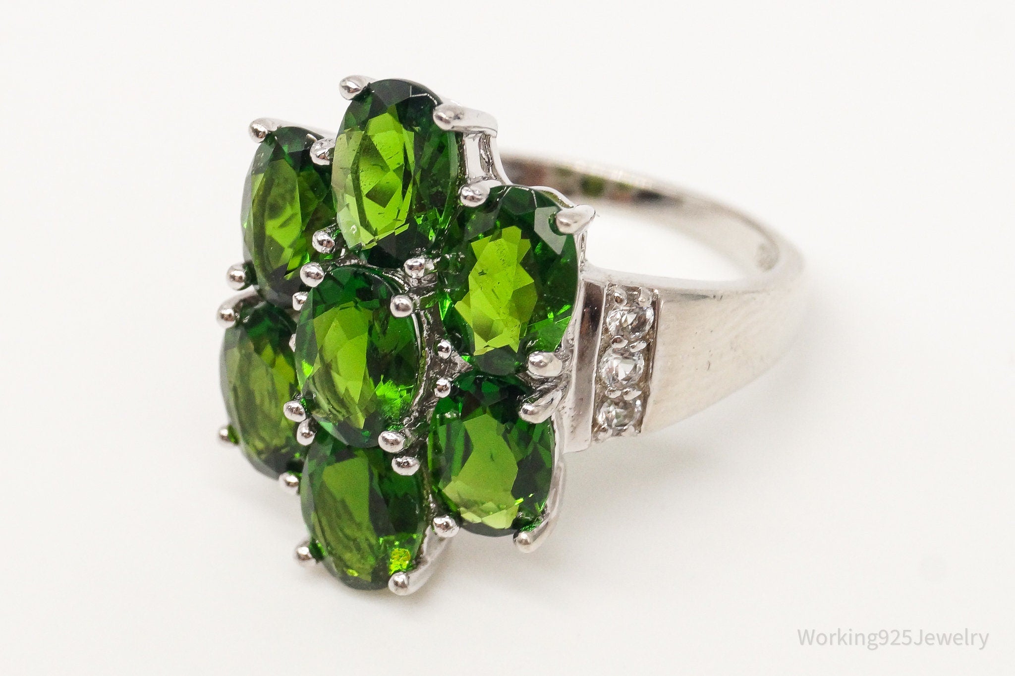 Vintage Designer HT Peridot Cubic Zirconia Sterling Silver Ring - Size 7.75