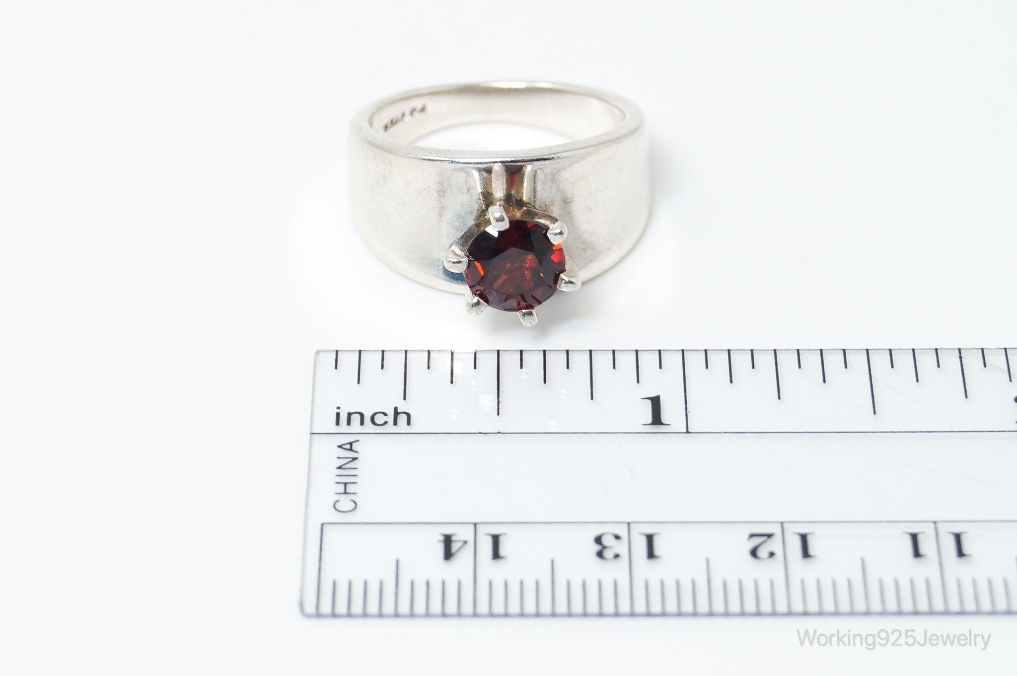 Vintage Art Deco Garnet Sterling Silver Ring - Size 7.75