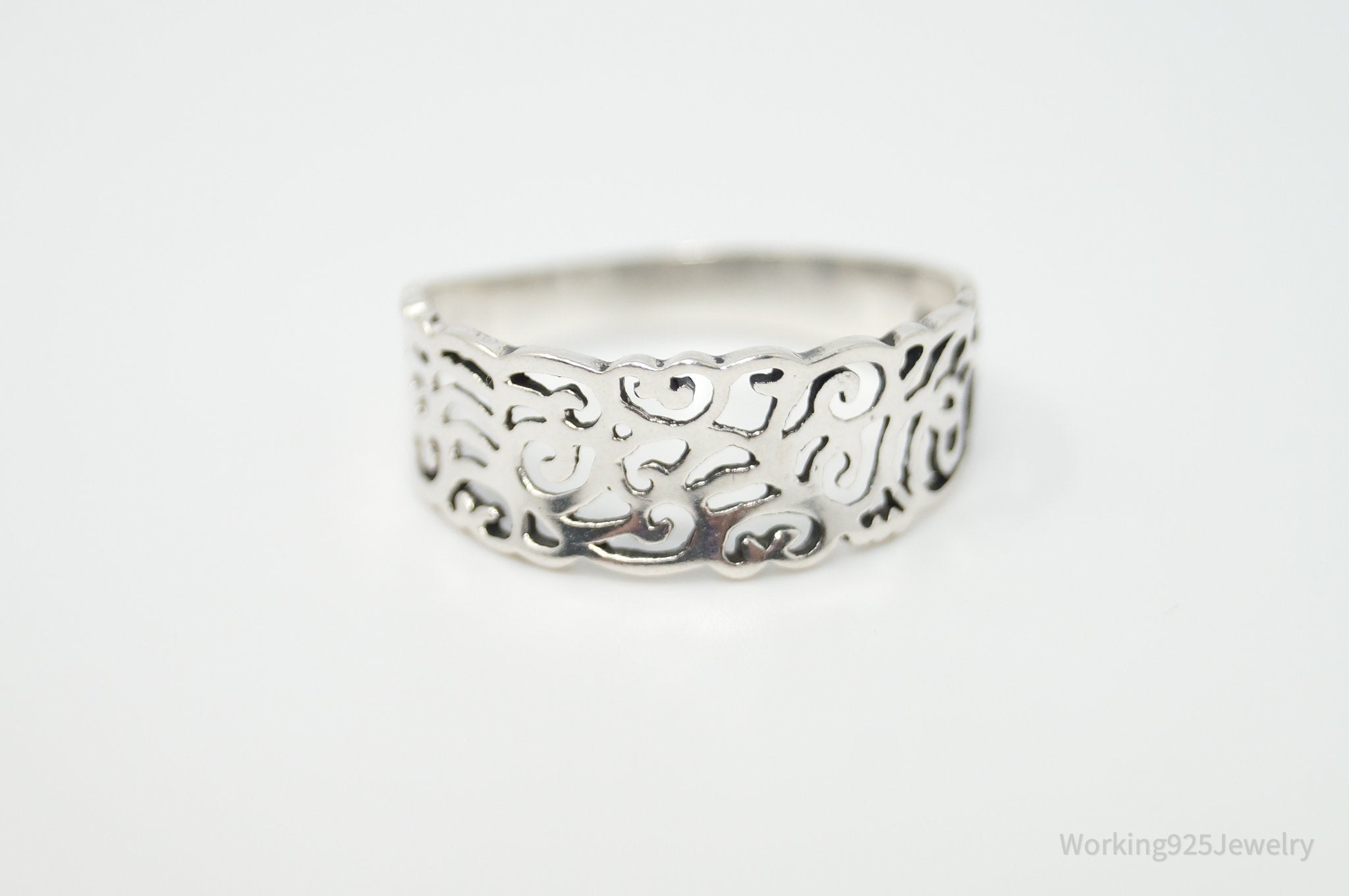 Vintage Art Nouveau Style Scroll Swirl Ring Sterling Silver - Size 9.25