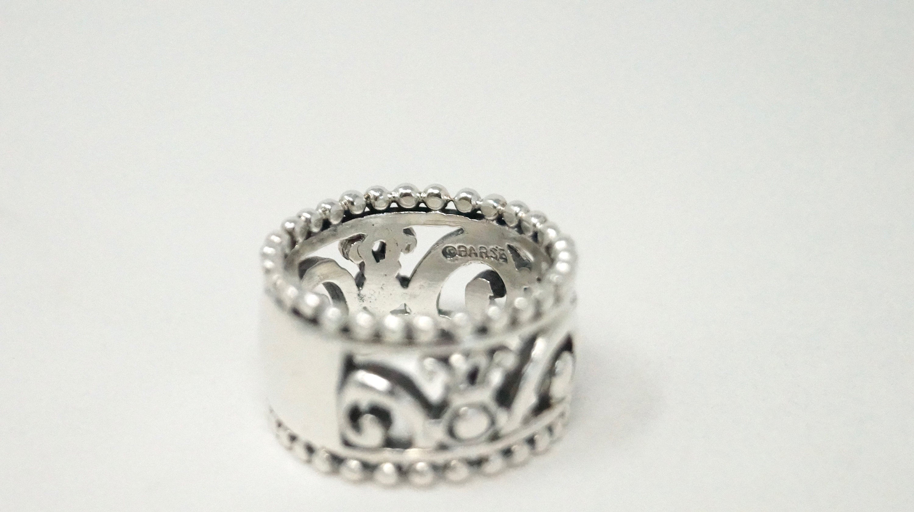 Vintage Designer BARSE Scroll Motif Band Sterling Silver Ring - Size 9.25