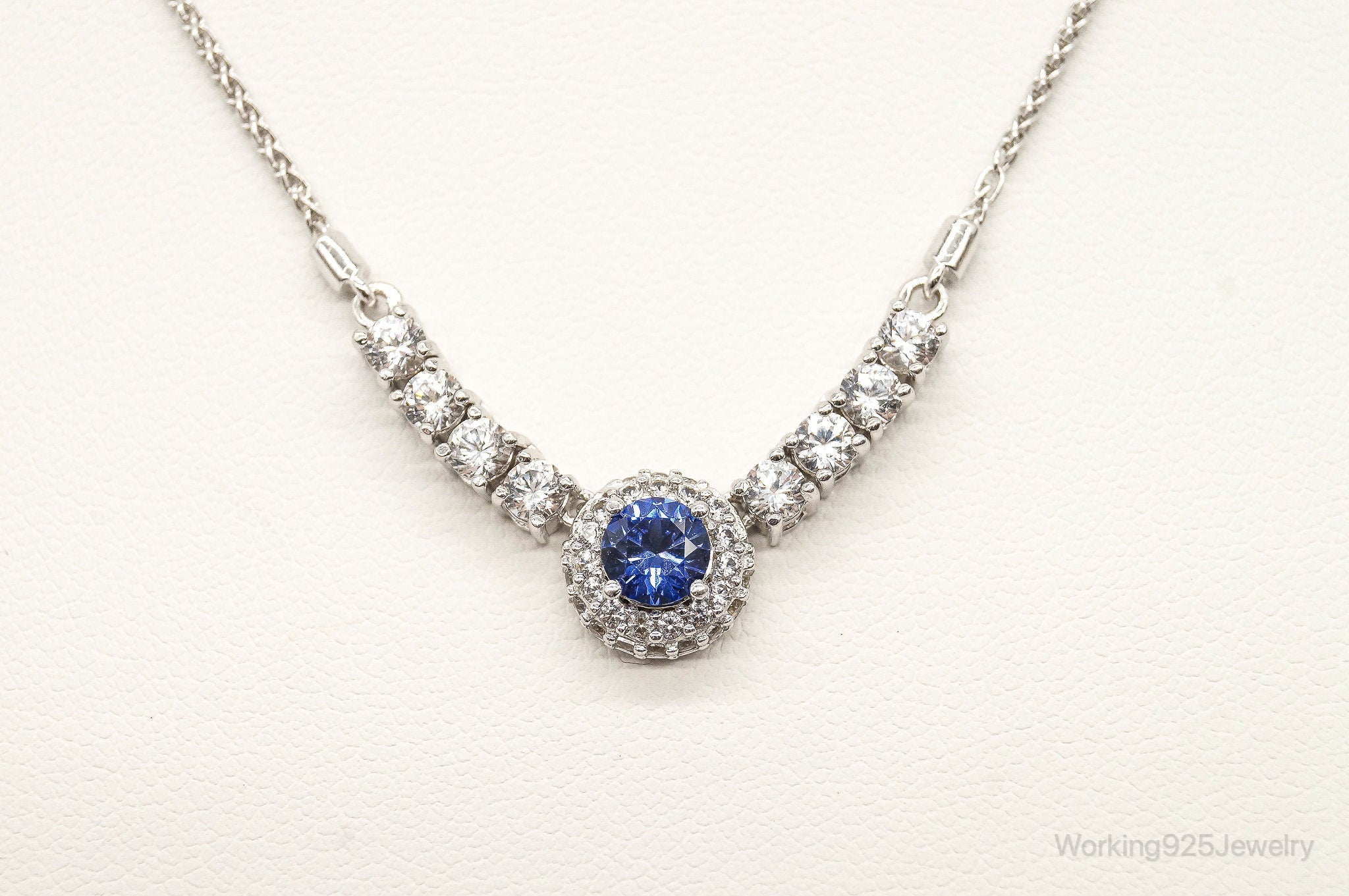 Designer PAJ Blue & White Cubic Zirconia Sterling Silver Necklace - Adjustable