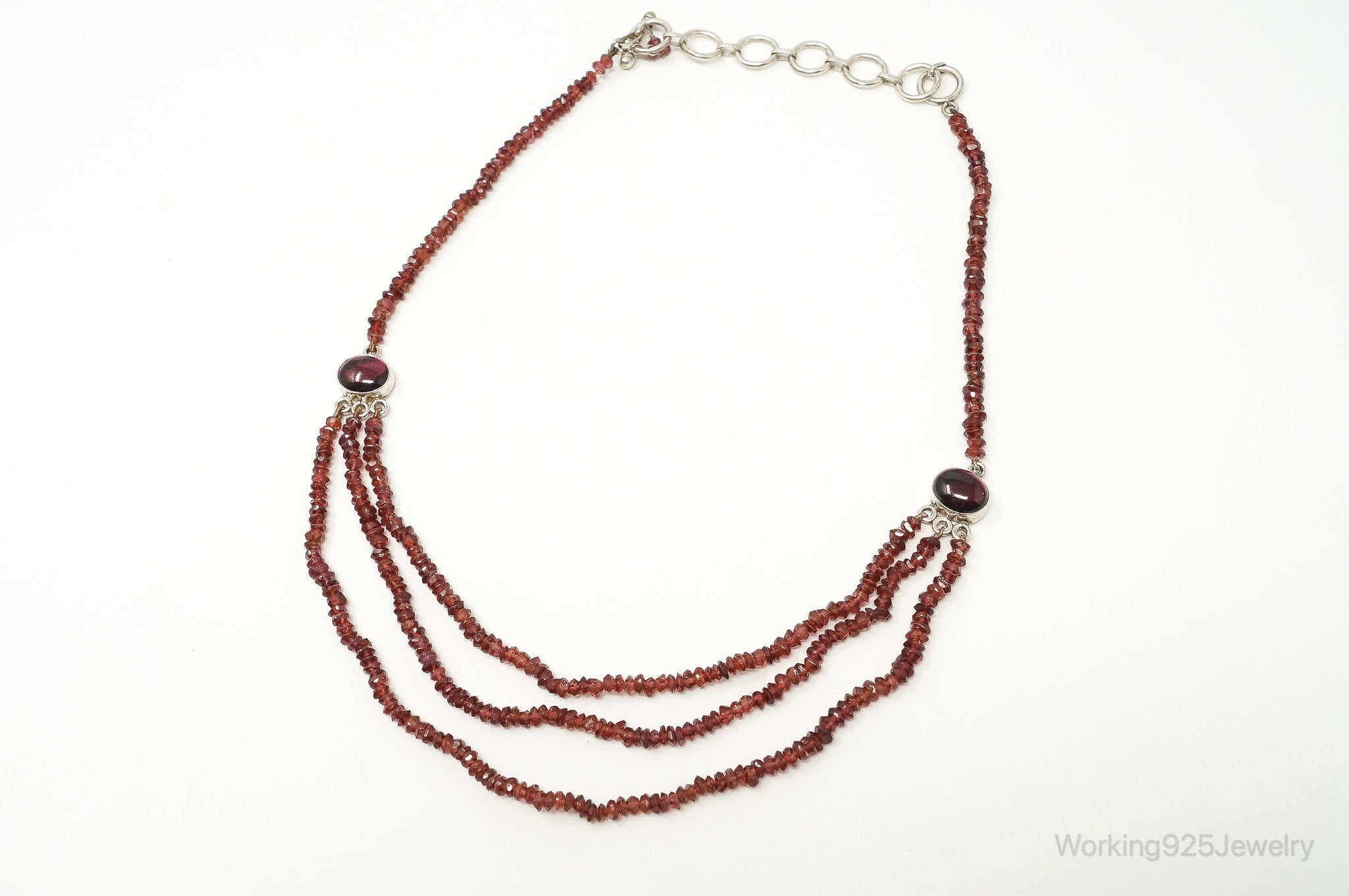 Vintage Garnet Bali Style Bead Strand Sterling Silver Necklace