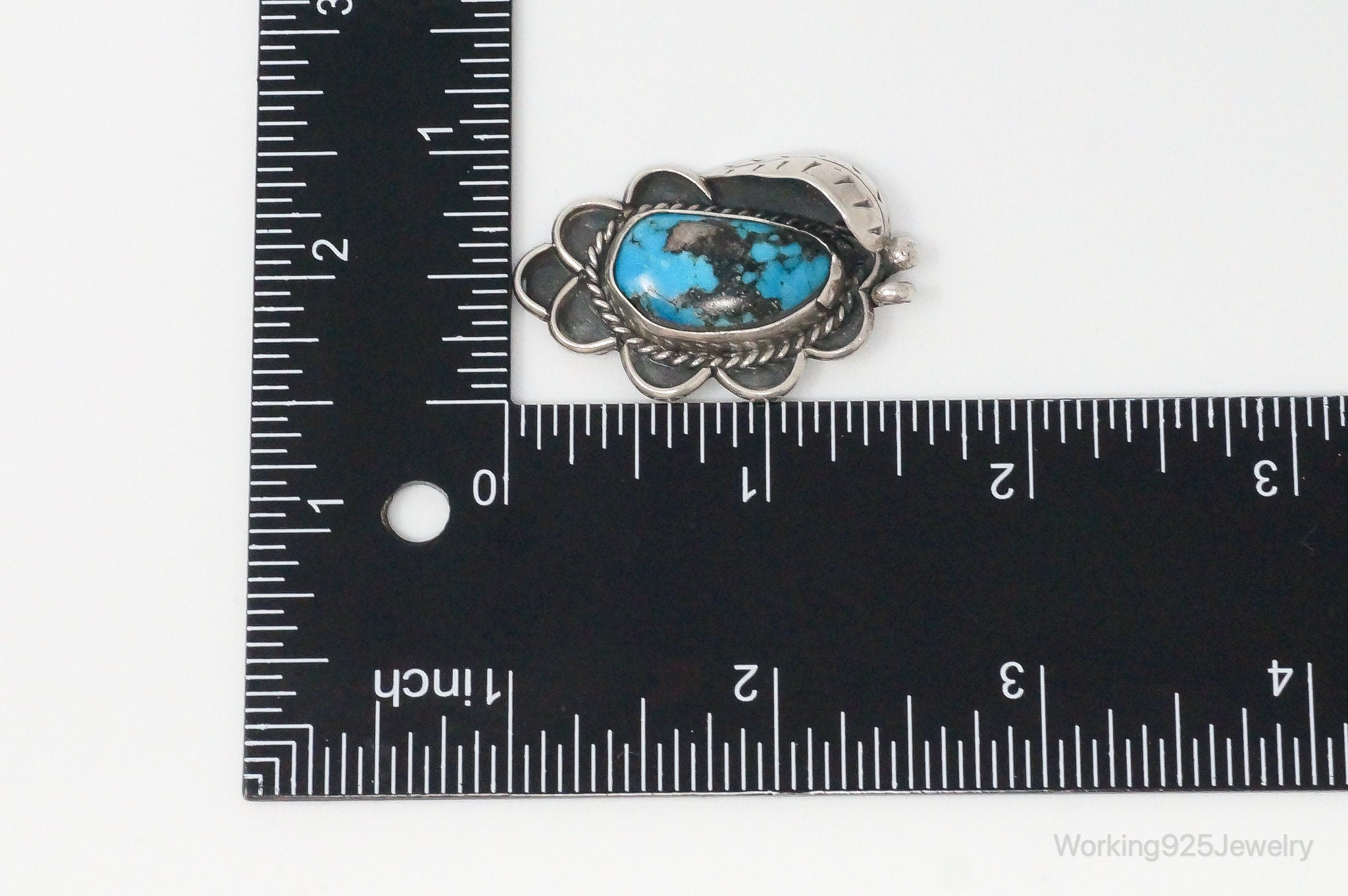 Large Vintage Native American Unsigned Turquoise Sterling Silver Pendant