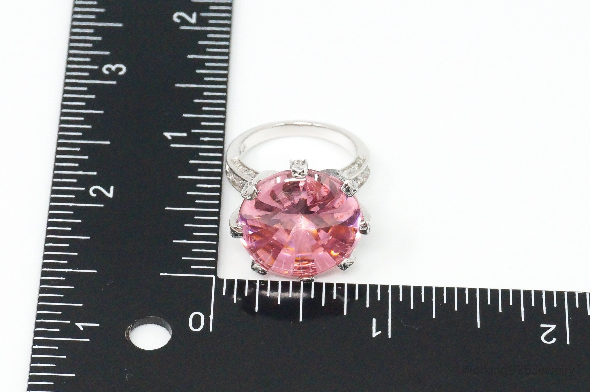 Designer Large Pink Art Glass Cubic Zirconia Sterling Silver Ring Size 7