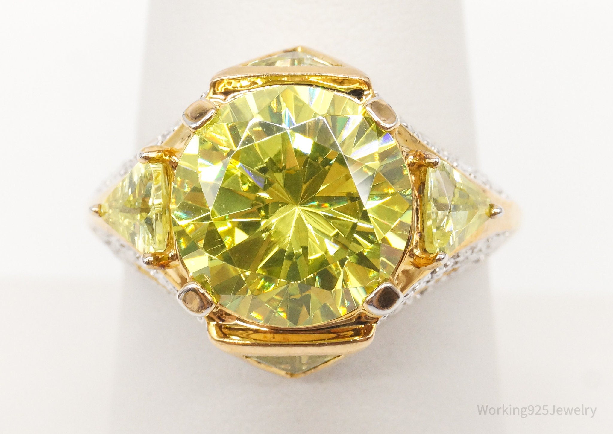 Ross Simons Green Cubic Zirconia 2 Diamond 18K Gold Vermeil Sterl.Sil. Ring Sz 8