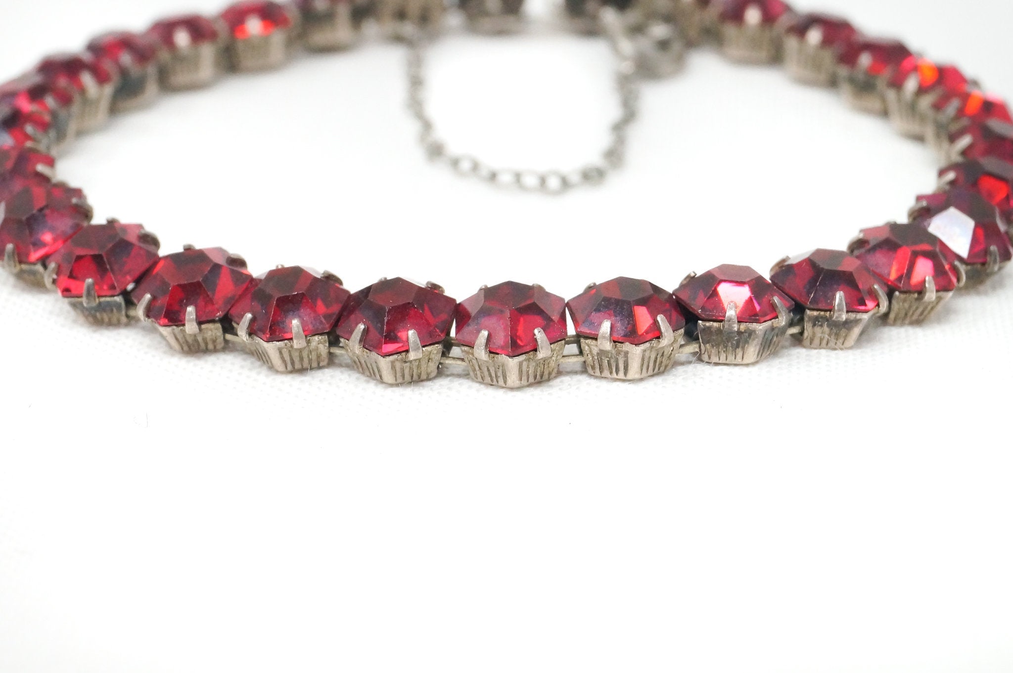 Antique Art Deco Red Glass Sterling Silver Early 1900s Bracelet