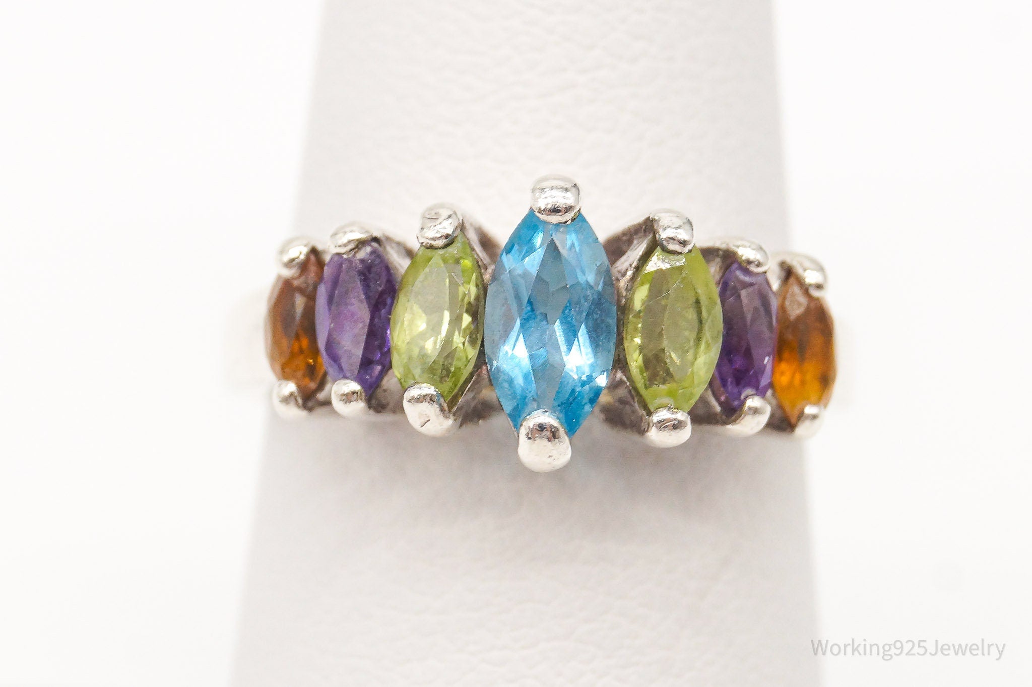 Vintage Designer CNA Multi Gemstone Sterling Silver Ring - Size 7