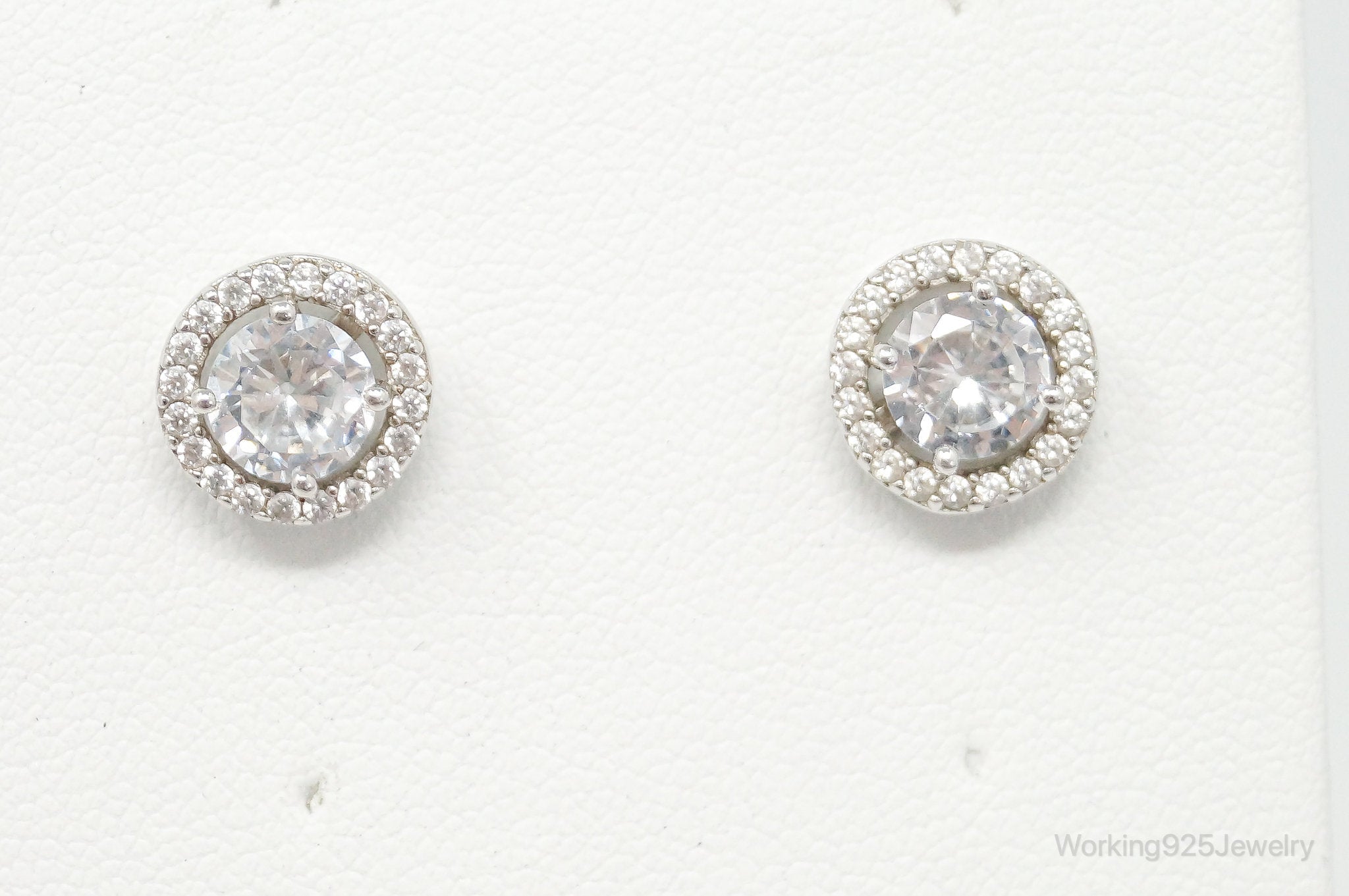 Large Cubic Zirconia Sterling Silver Stud Post Earrings