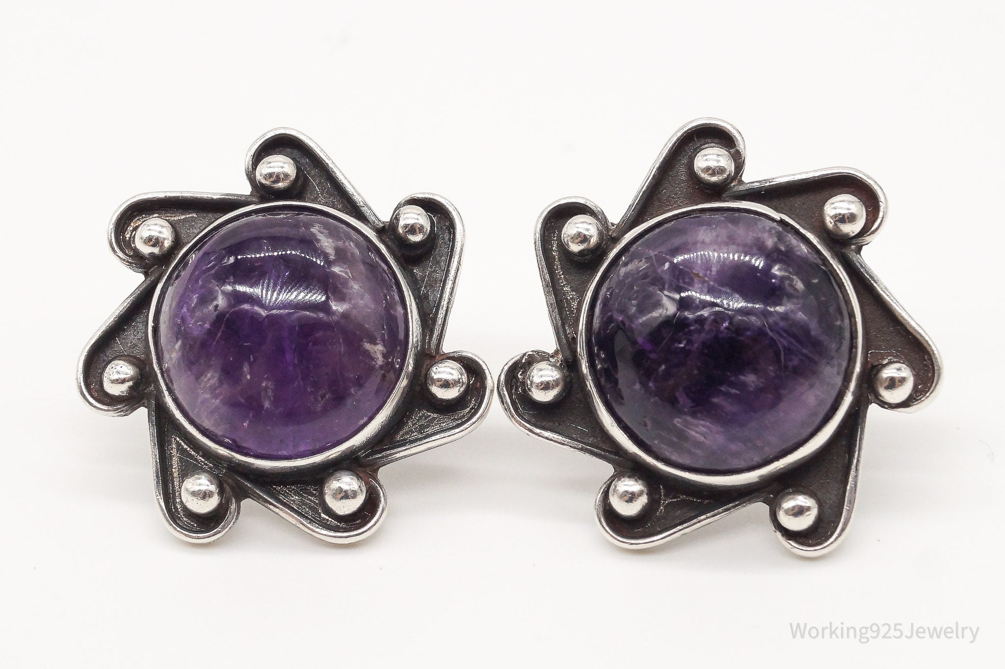 RARE Vintage Mexico Designer Carmen Beckmann Amethyst Sterling Silver Earrings