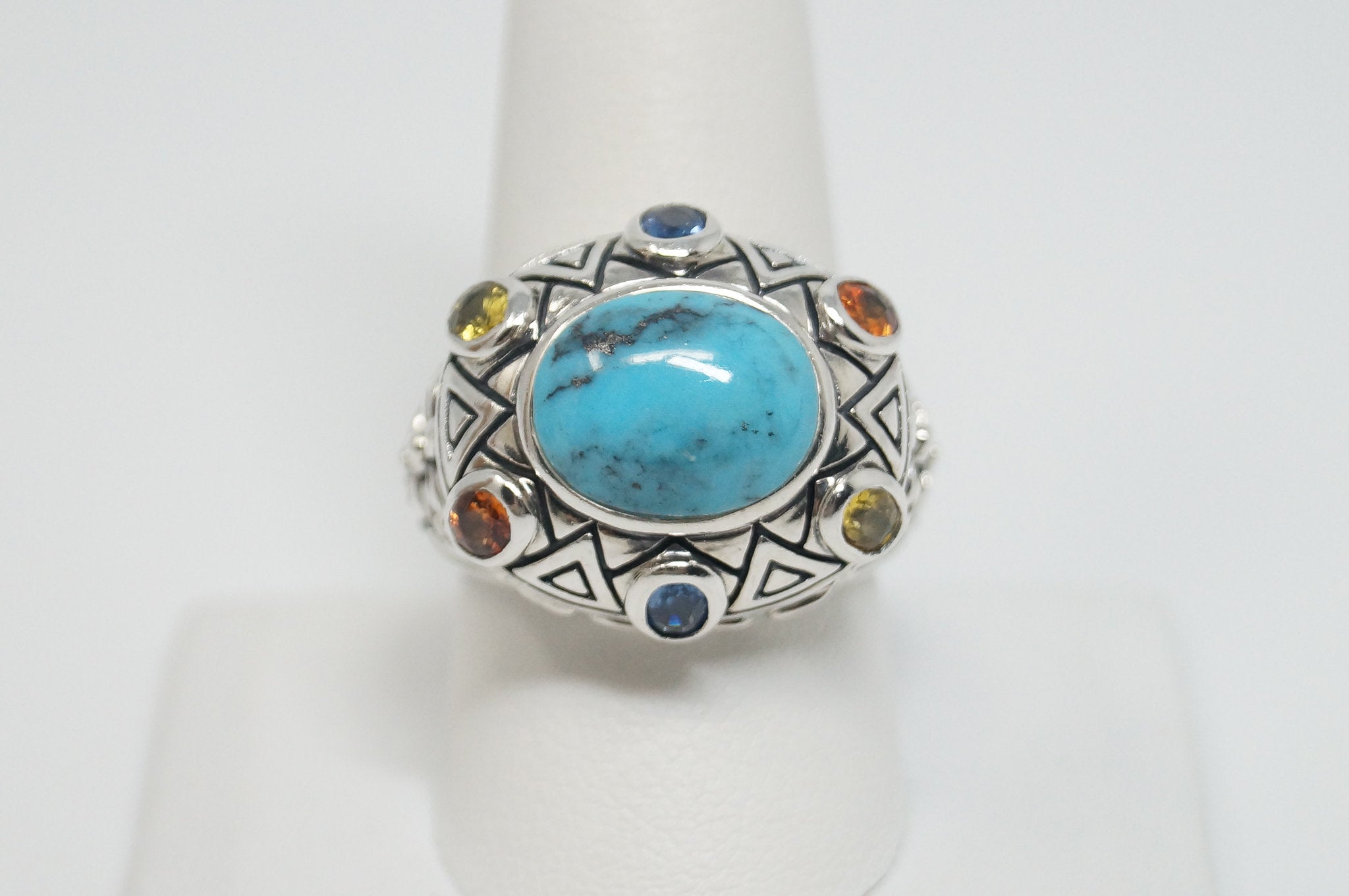 Vintage Designer SX Multi Gem Sterling Silver Ring - Size 10