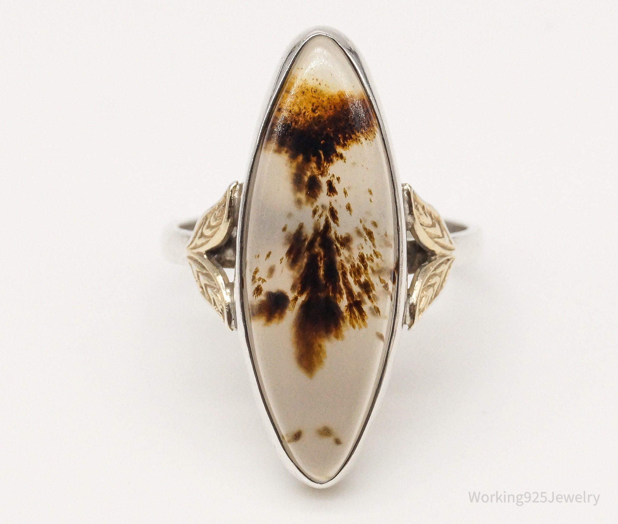 Antique Designer Uncas MFG CO 10K Gold Agate Sterling Silver Ring Size 6