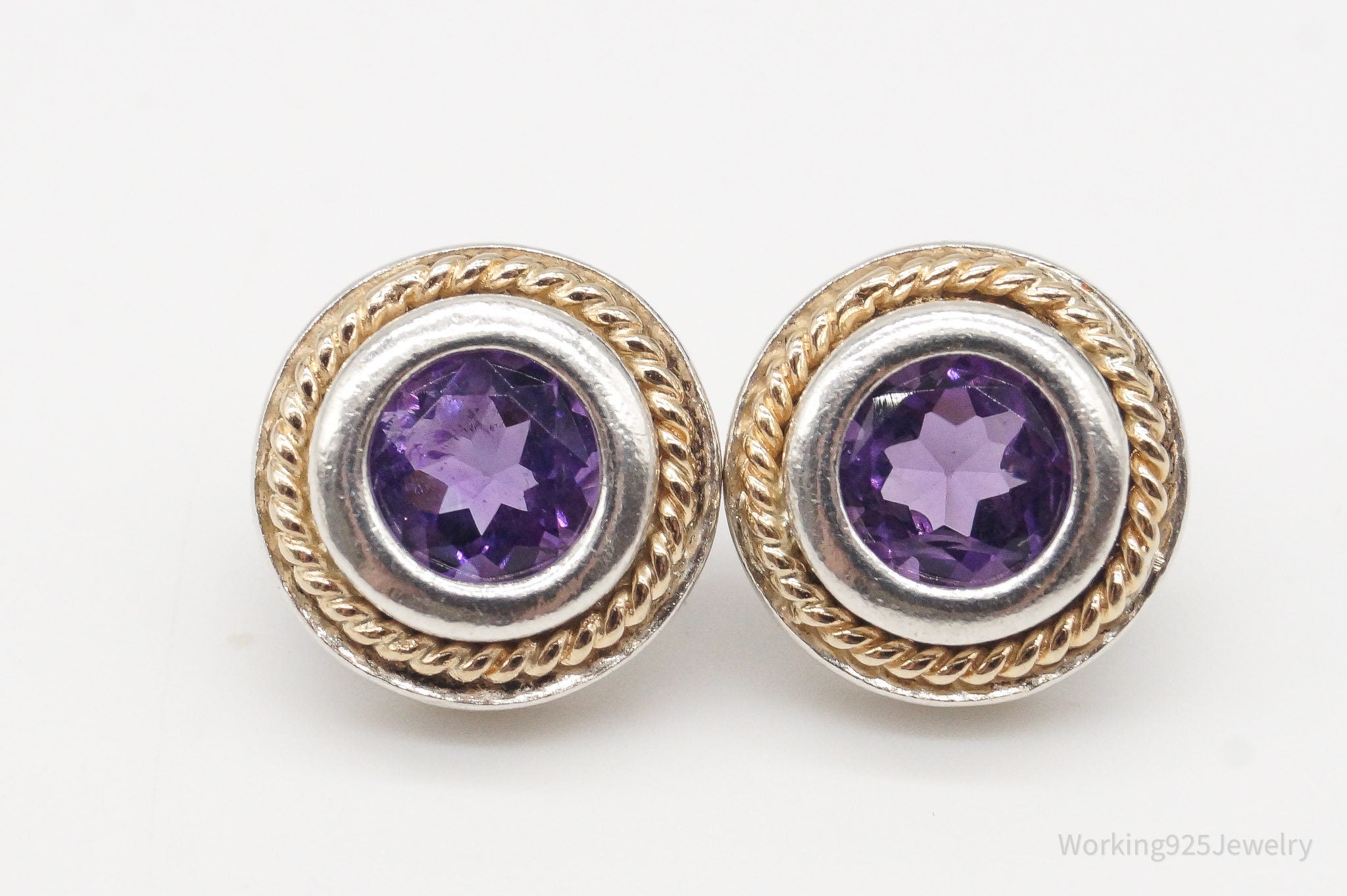 Designer Ross Simons Amethyst 14K Gold Sterling Silver Earrings