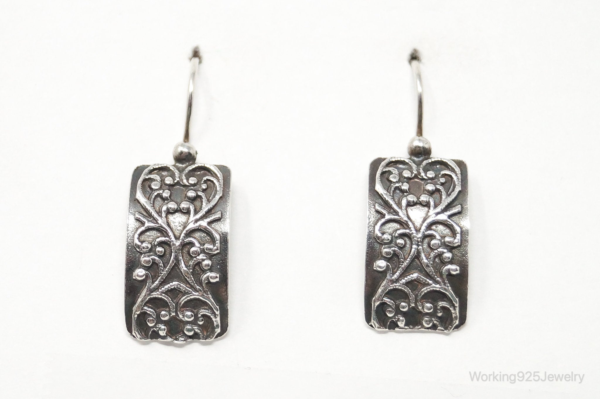 Vintage Designer Silpada Scroll Heart Square Sterling Silver Earrings