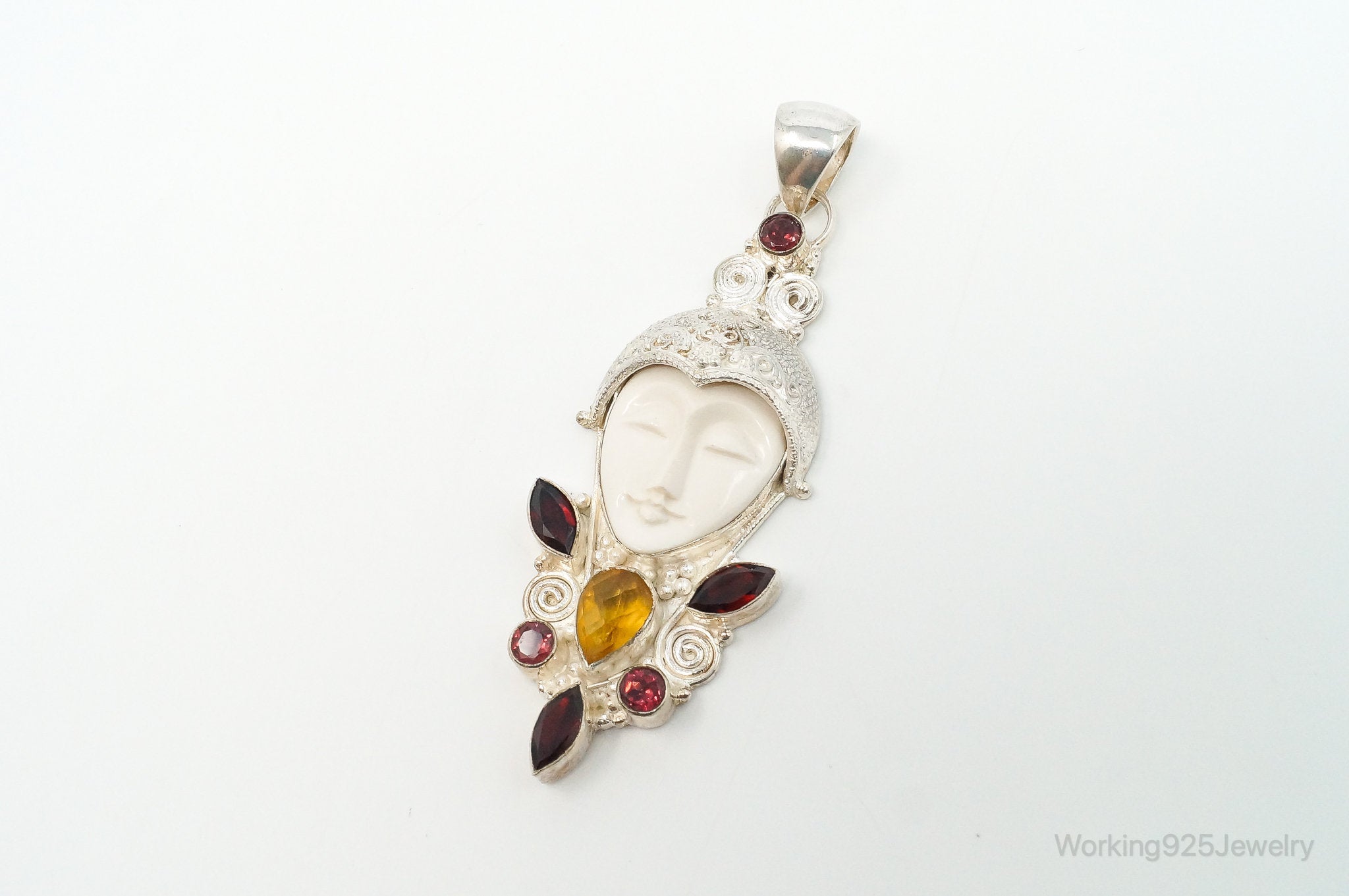 Large Vintage Goddess Multi Gem Sterling Silver Pendant