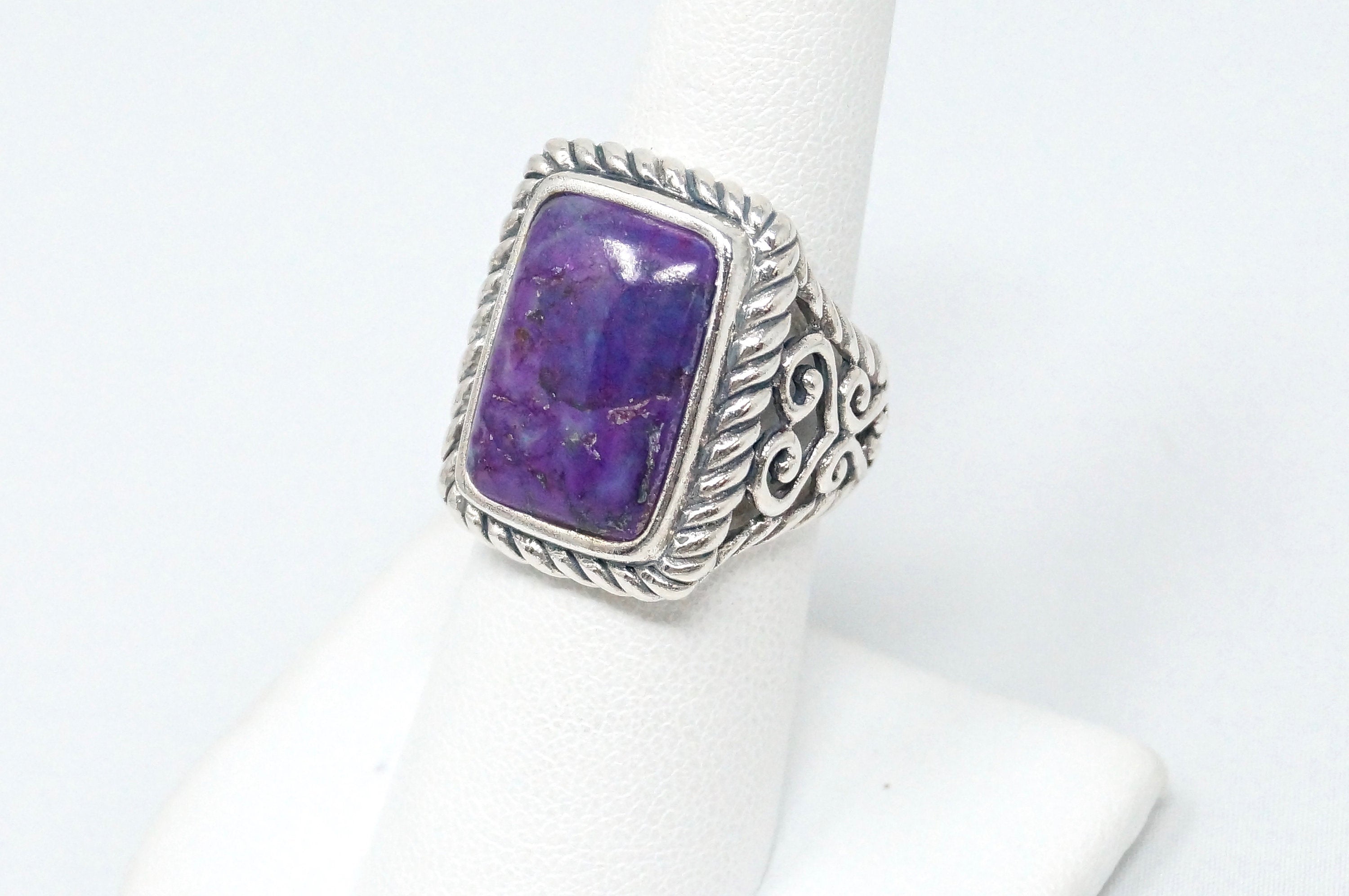 Designer NK Purple Mojave Turquoise Cable Design Statement Ring Sterling Sz 6.5