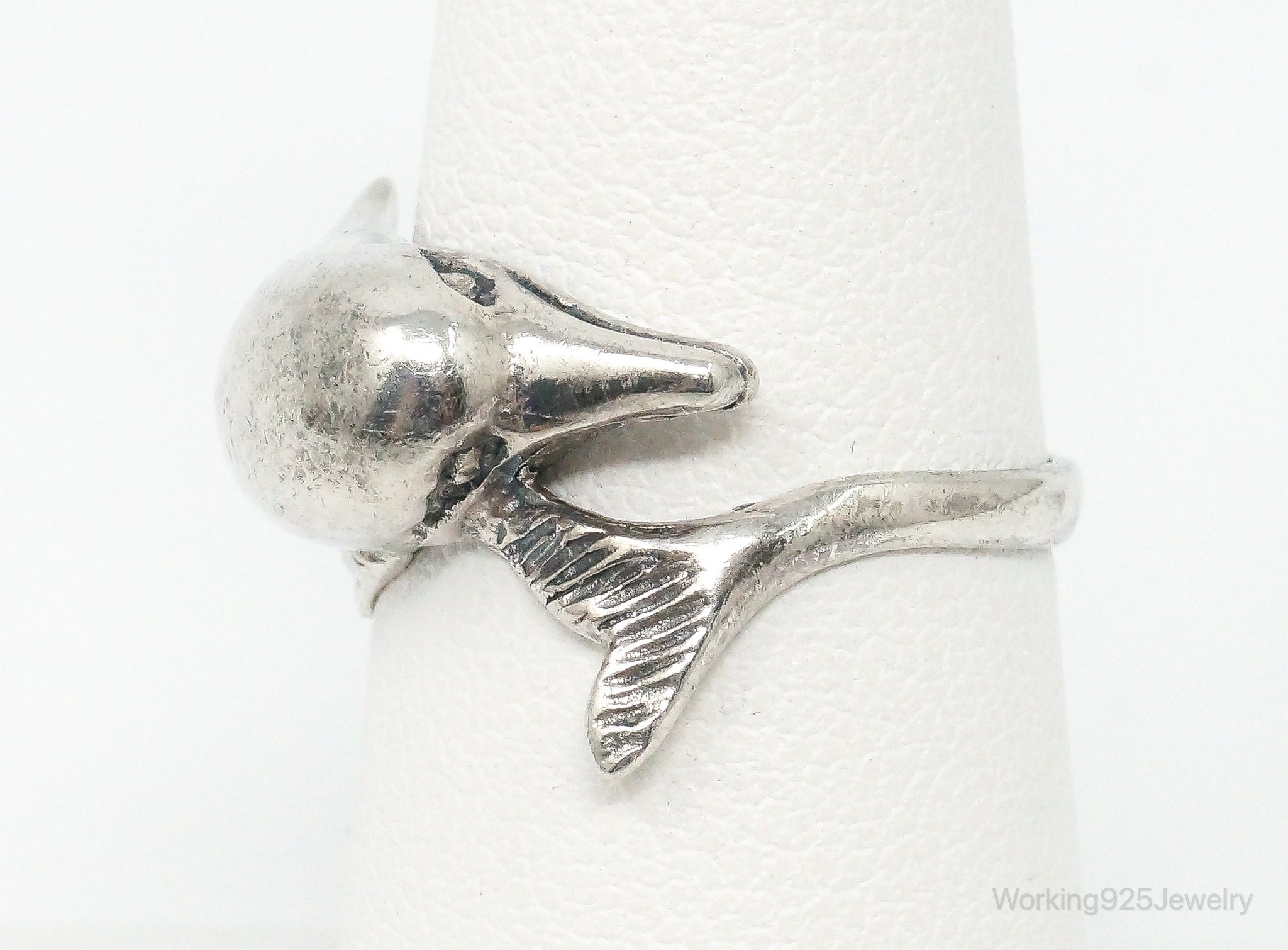 Vintage Dolphin Sterling Silver Wrap Ring - Size 7