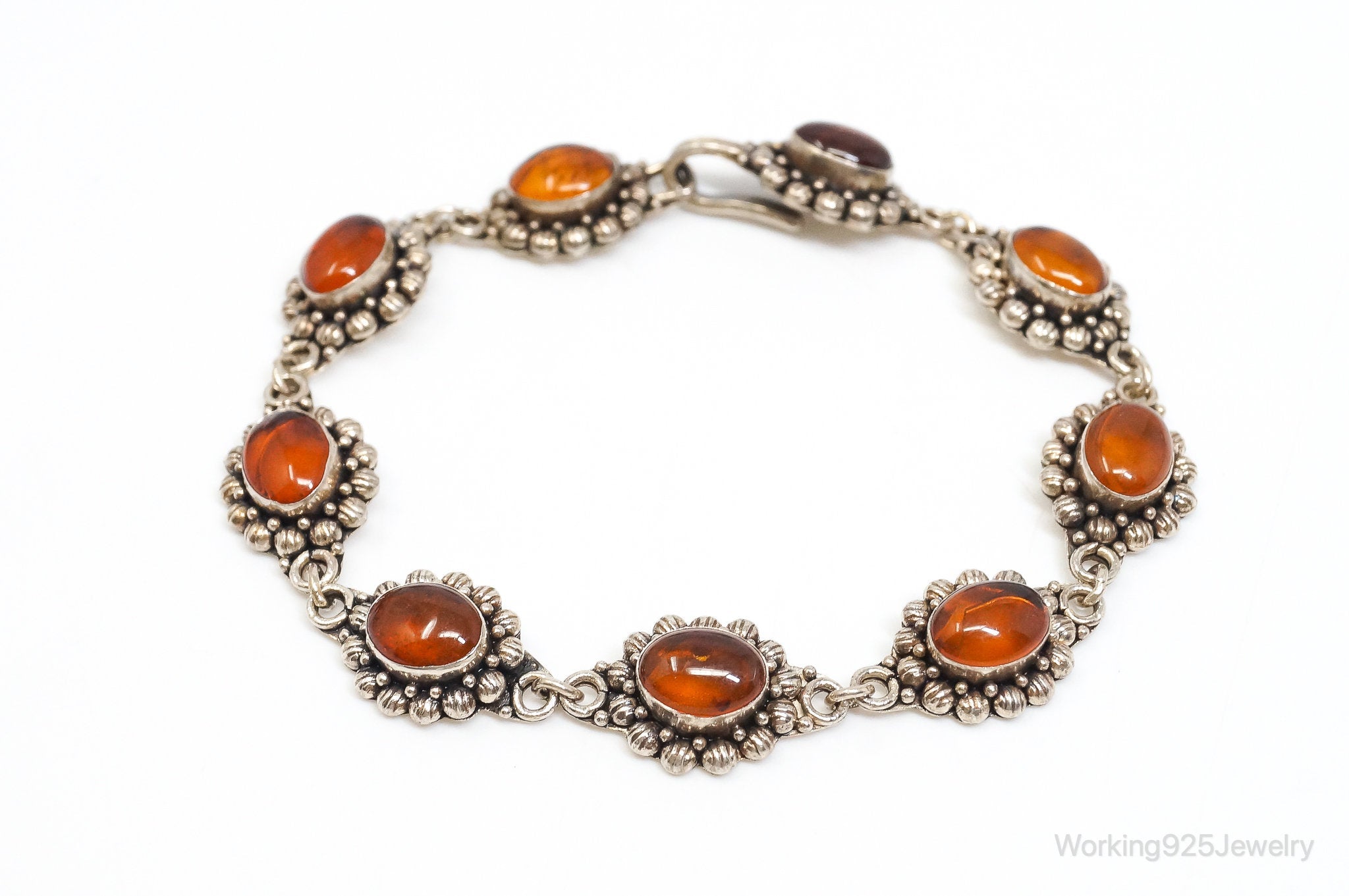 Vintage Baltic Amber Modernist Sterling Silver Bracelet