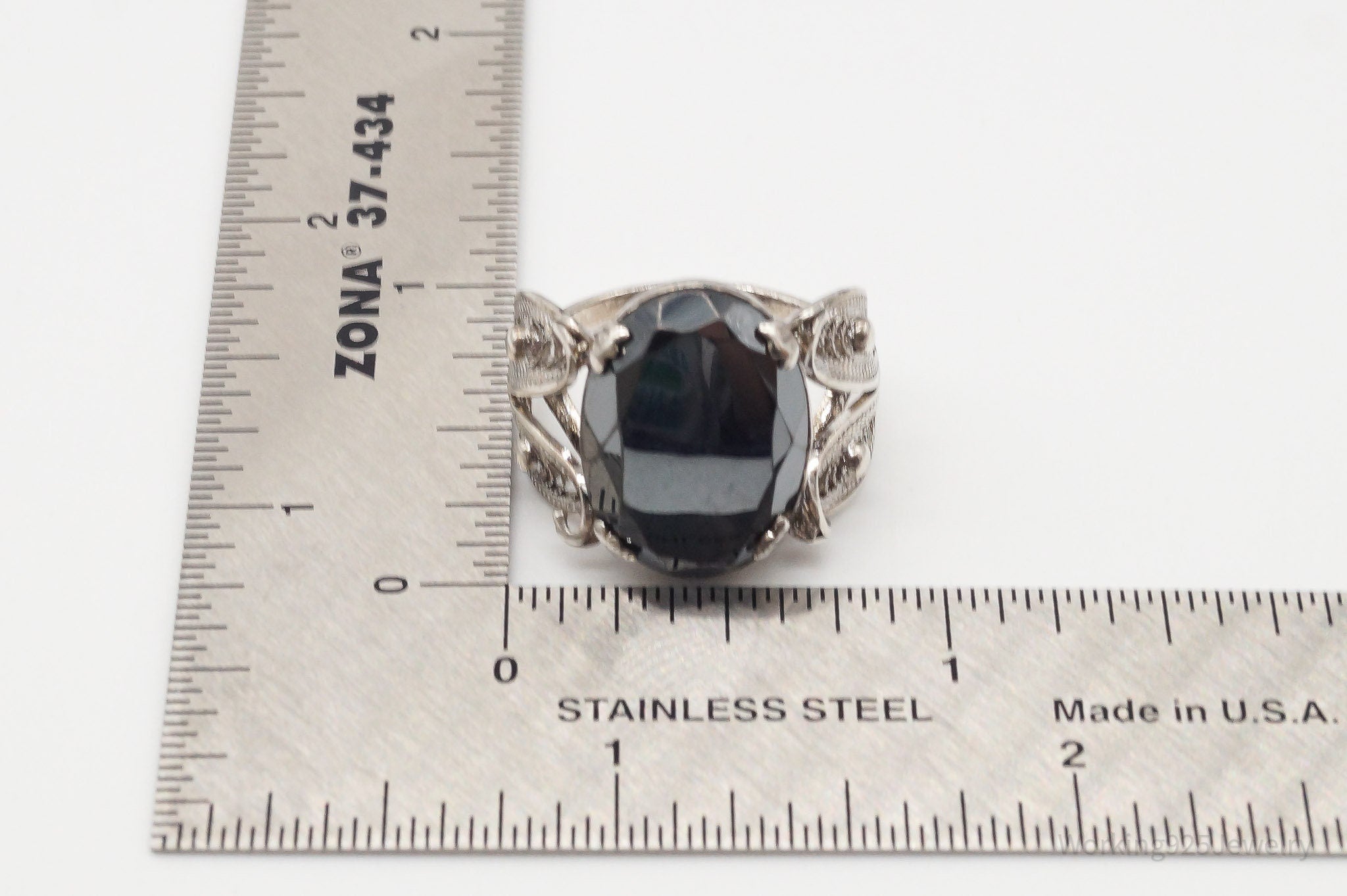 Antique Hematite Filigree Silver Ring - Size 7.25