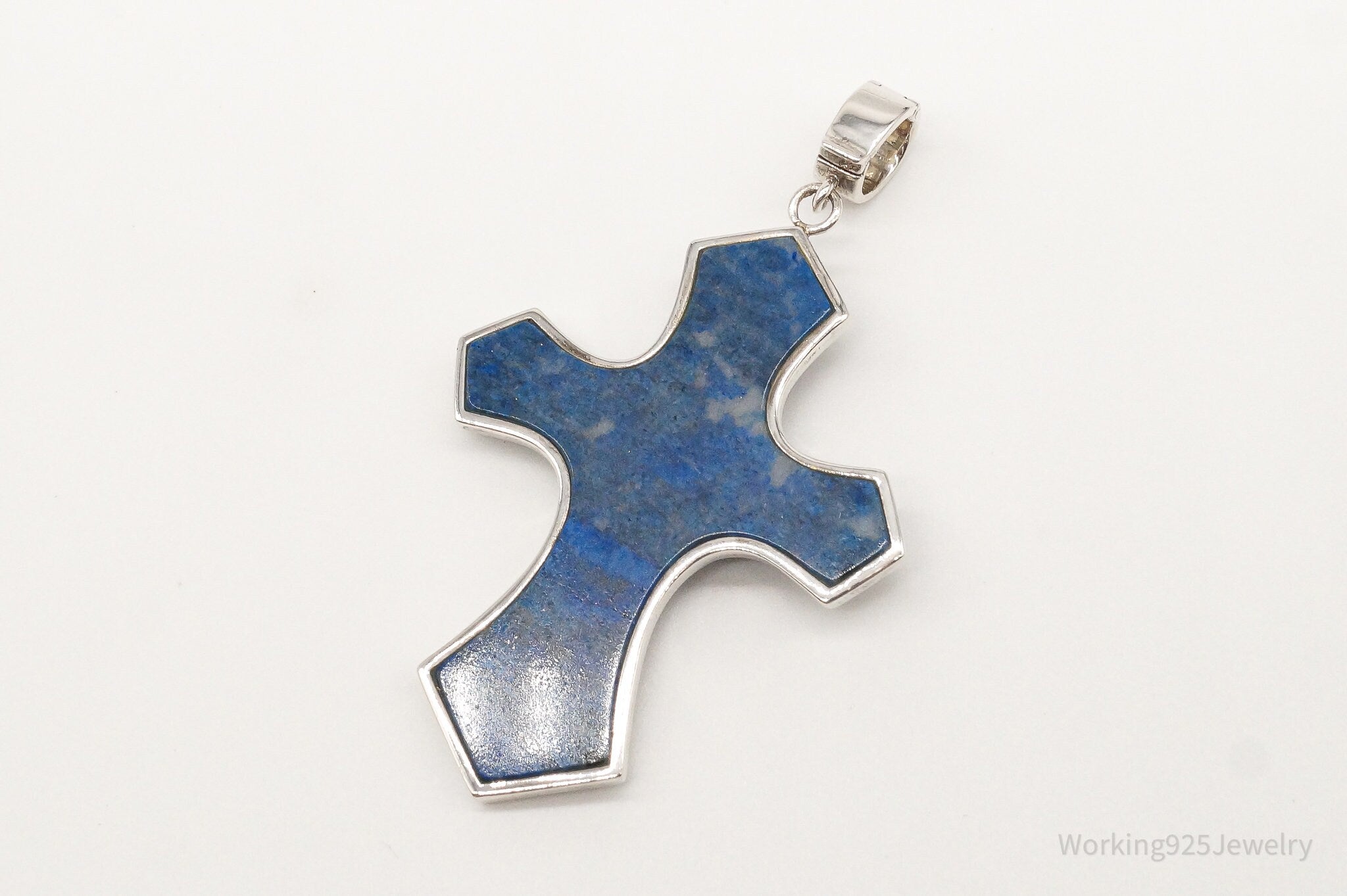 Designer Whitney Kelly Large Lapis Lazuli Cross Sterling Silver Pendant