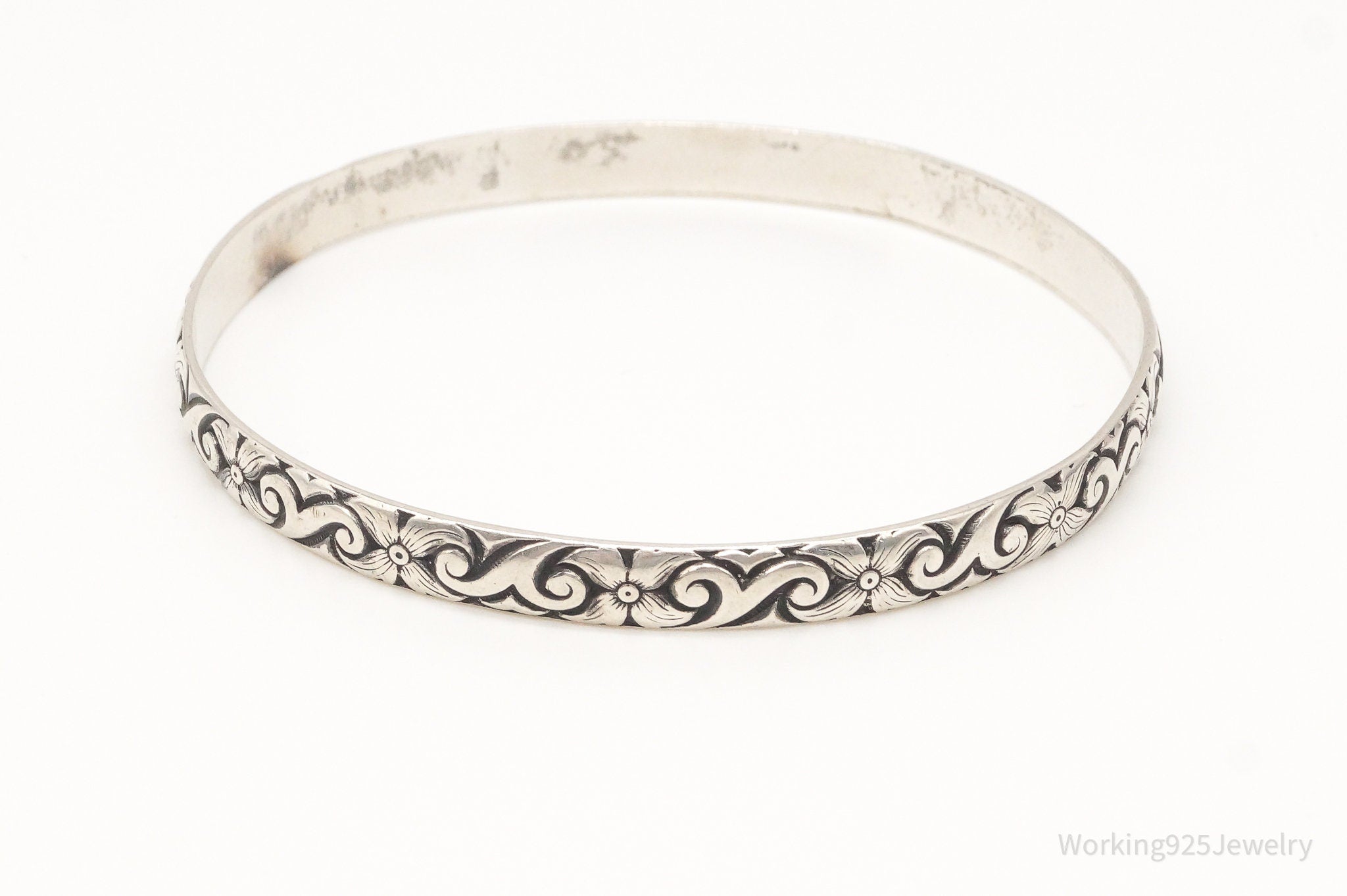 Antique Designer Danecraft Felch Co Sterling Silver Floral Bangle Bracelet