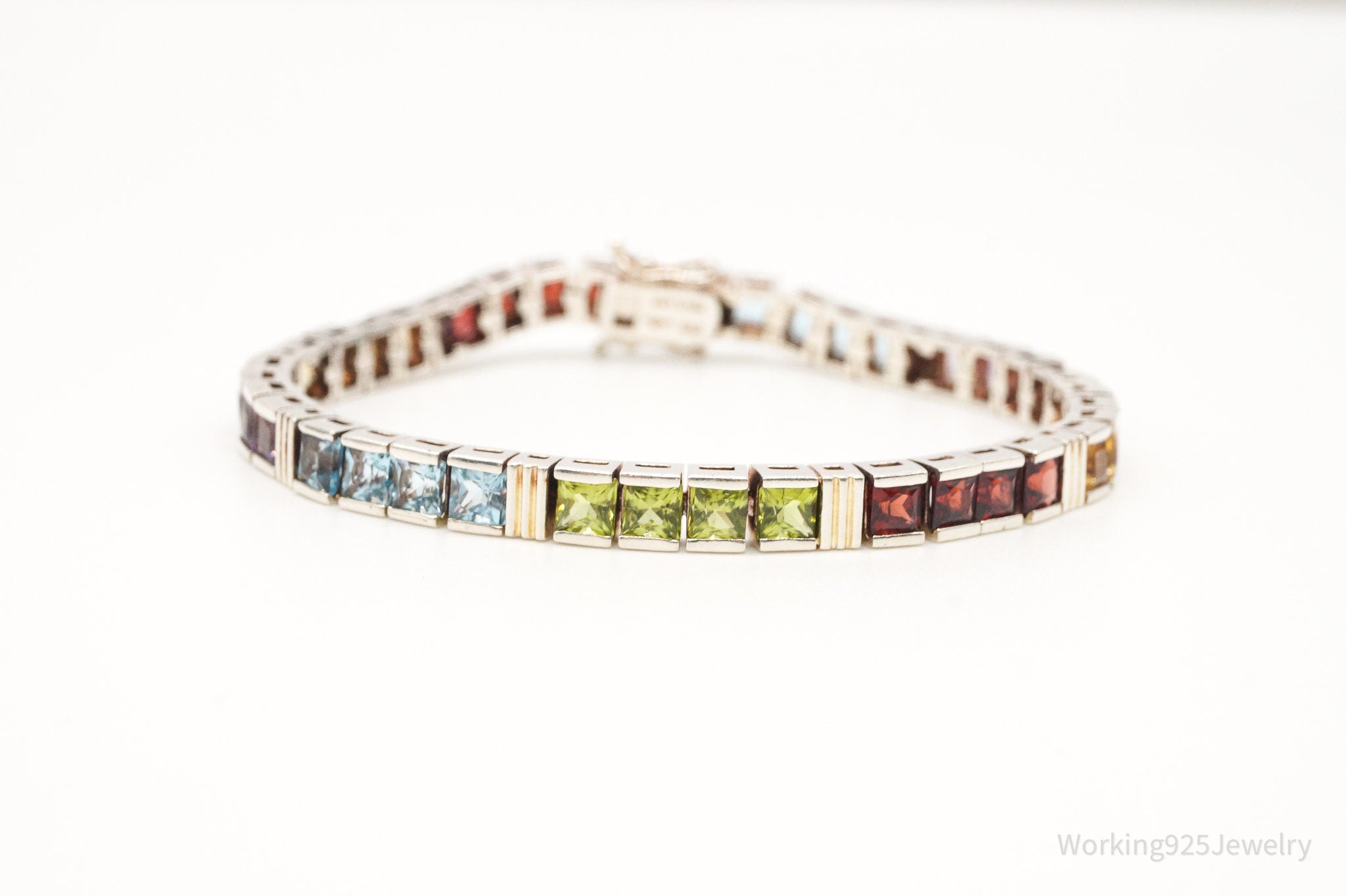 Vintage Designer Multi Gemstone Sterling Silver Bracelet