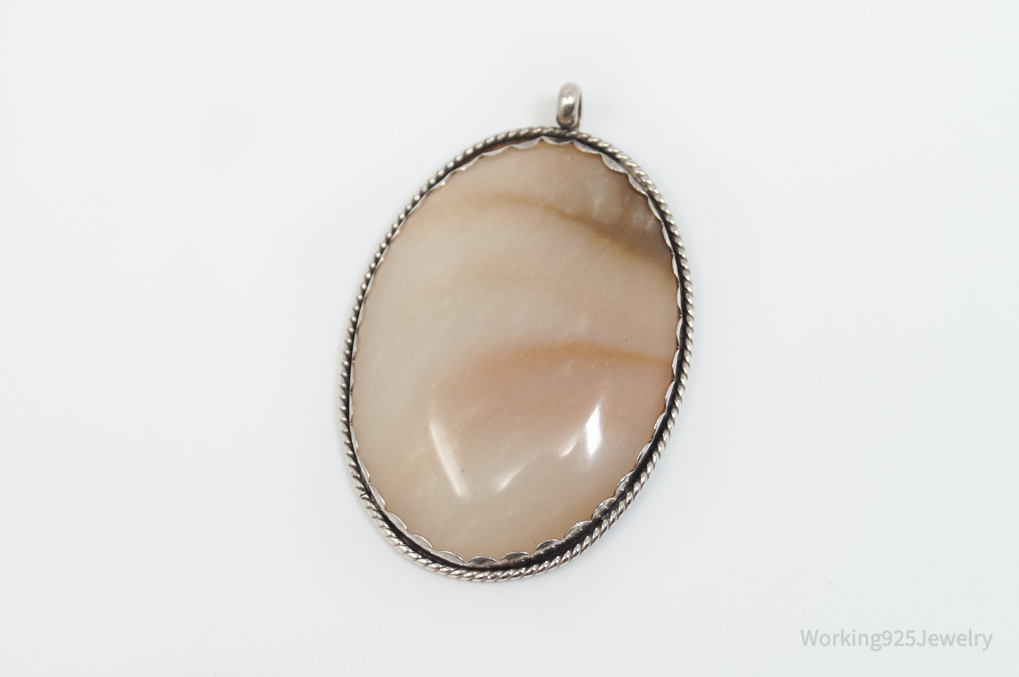 Vintage Large Agate Sterling Silver Necklace Pendant