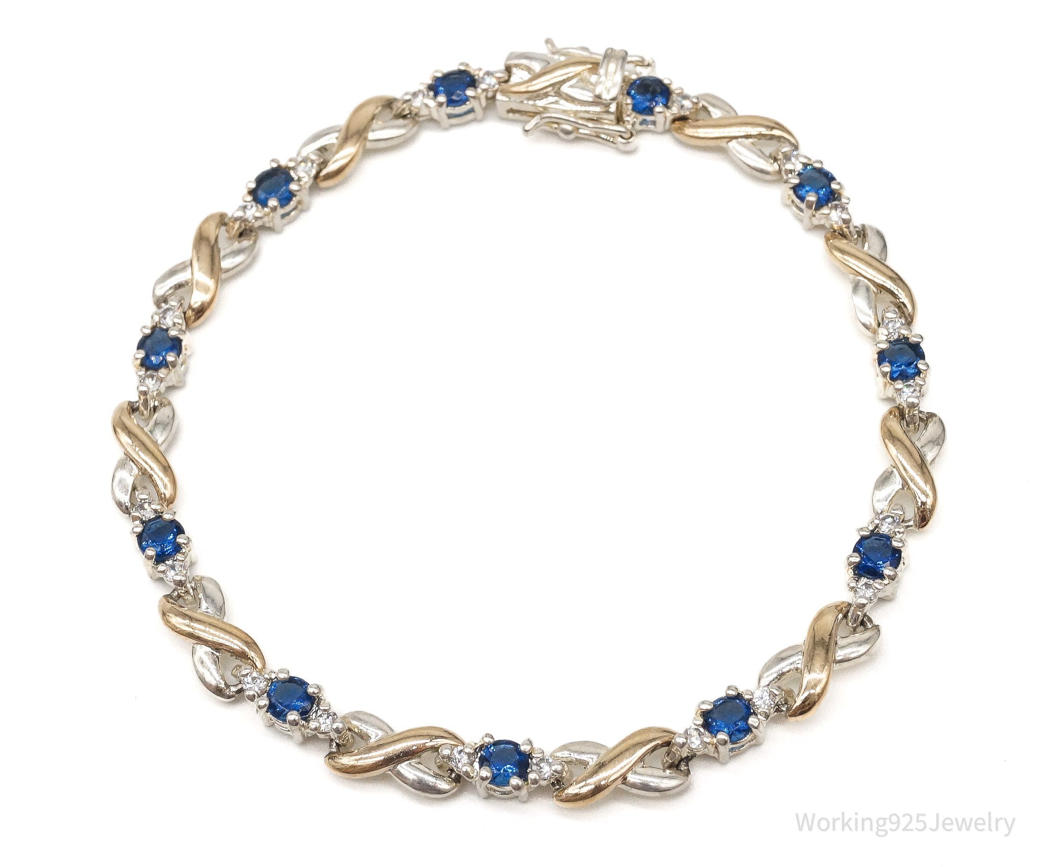 Ross Simons Lab Sapphire Cubic Zirconia Gold Over Sterling Silver Bracelet