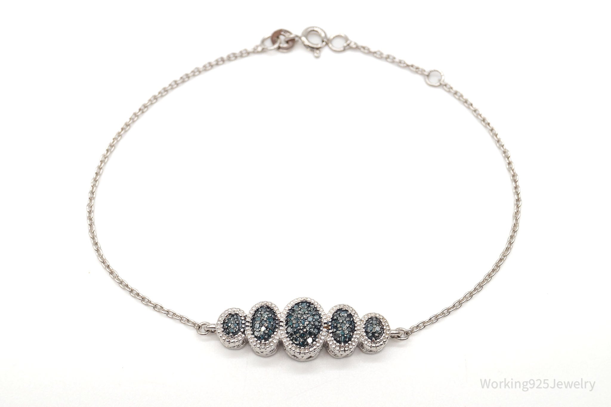 Vintage Blue Diamond Sterling Silver Bracelet