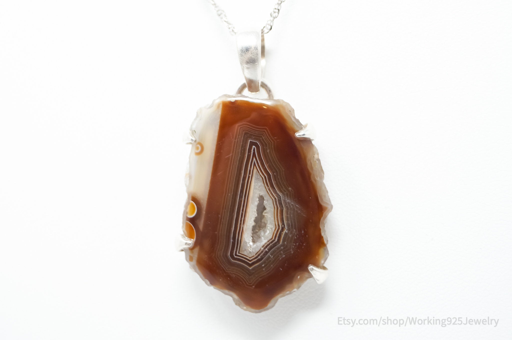 Vintage Large Brown Crazy Lace Agate Sterling Silver Necklace