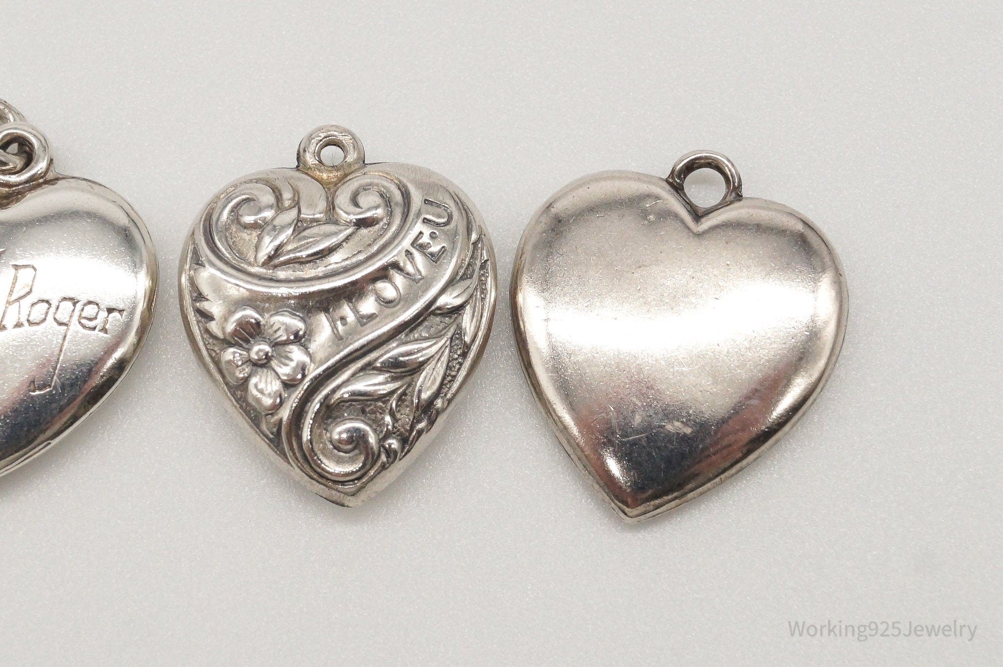 Vintage Antique Puffy Hearts Sterling Silver Charms Lot