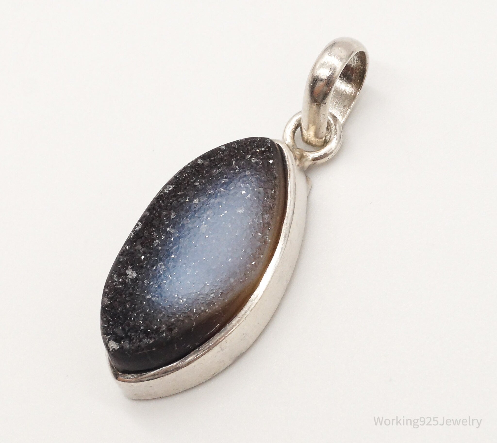 Vintage Large Druzy Quartz Sterling Silver Pendant