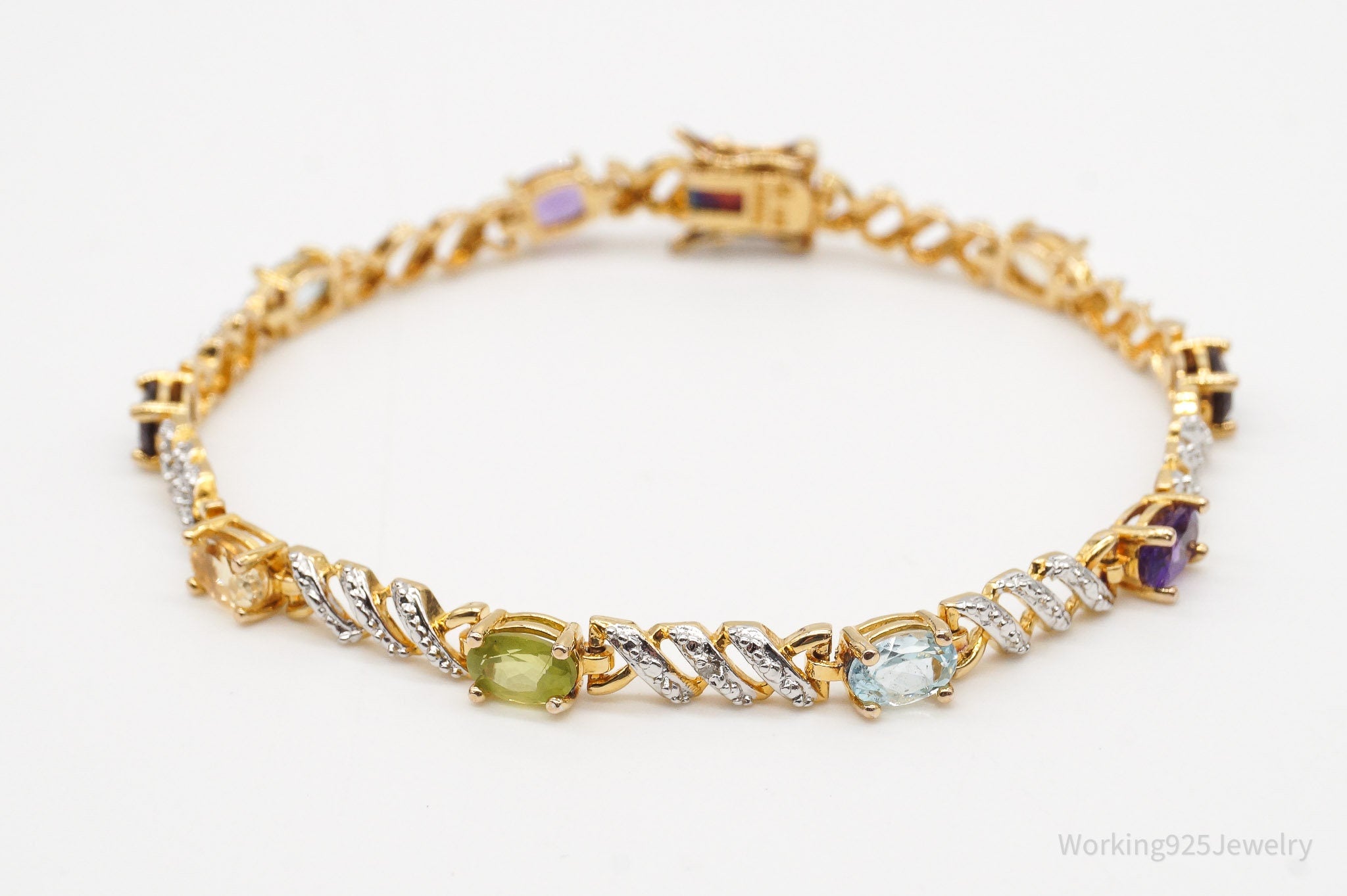 Designer Ross Simons Multi Gemstone Gold Vermeil Sterling Silver Bracelet