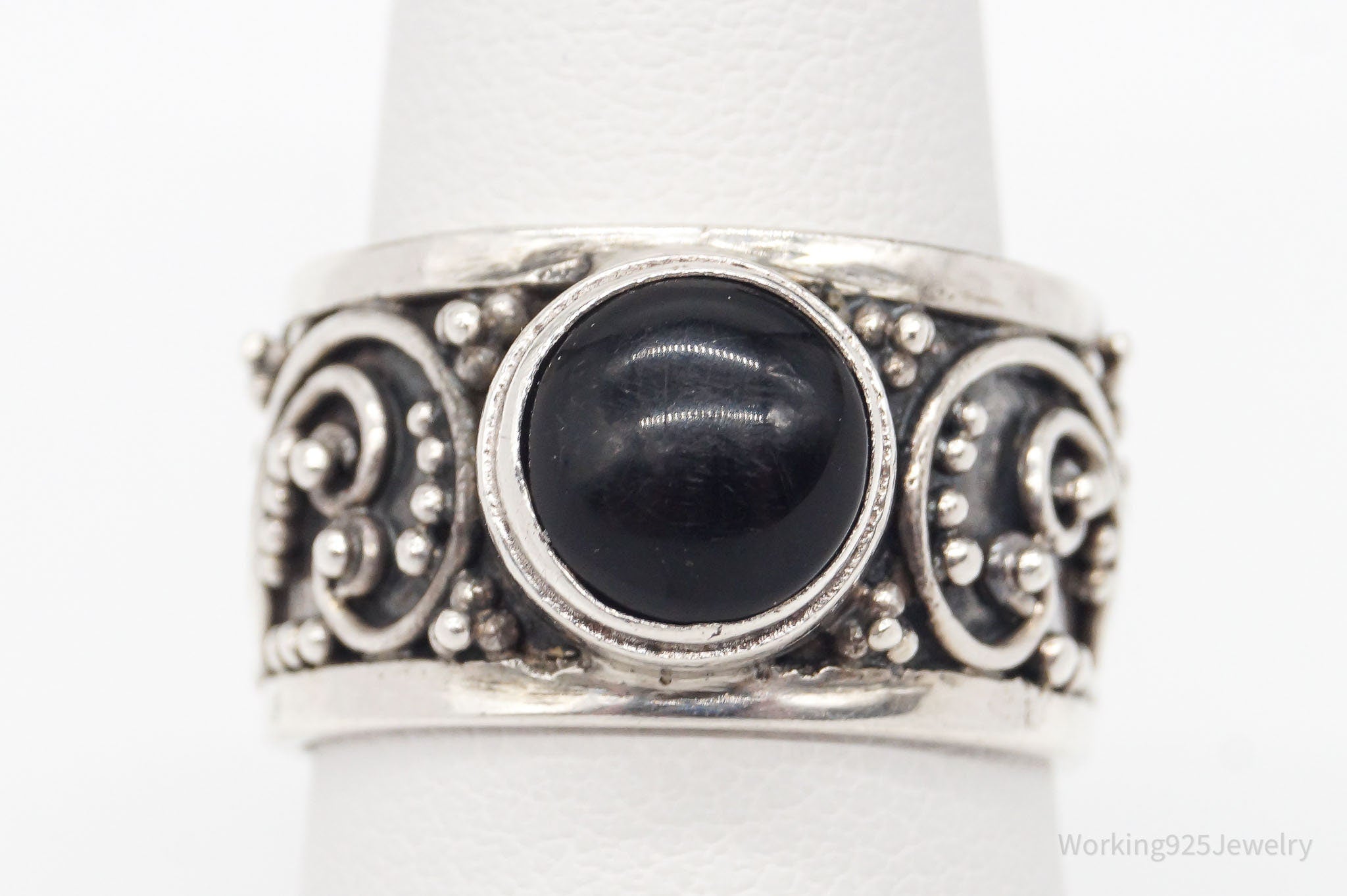 Vintage Black Onyx Sterling Silver Ring - Size 7.75