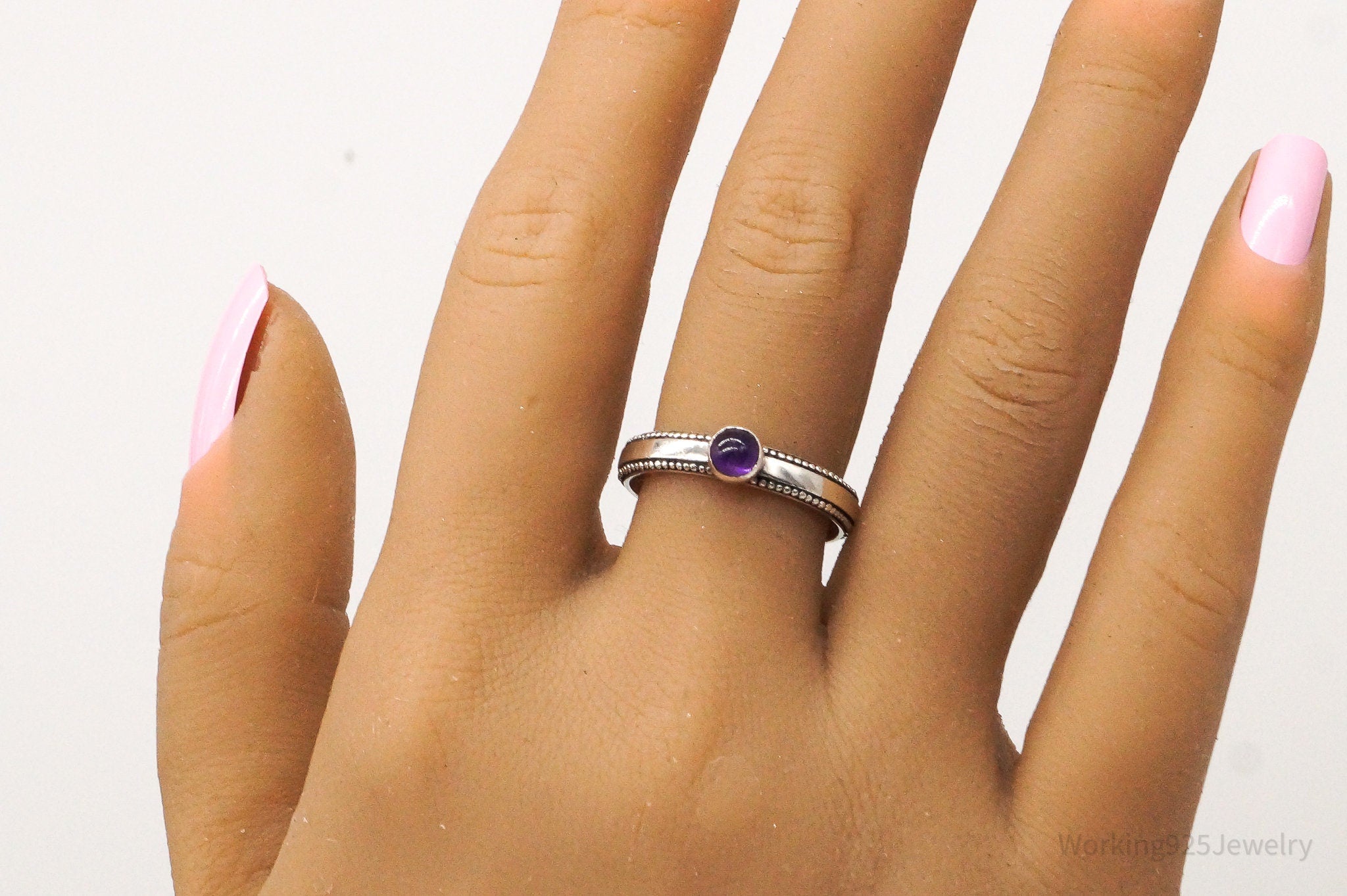 Vintage Amethyst Sterling Silver Ring - Size 8.75