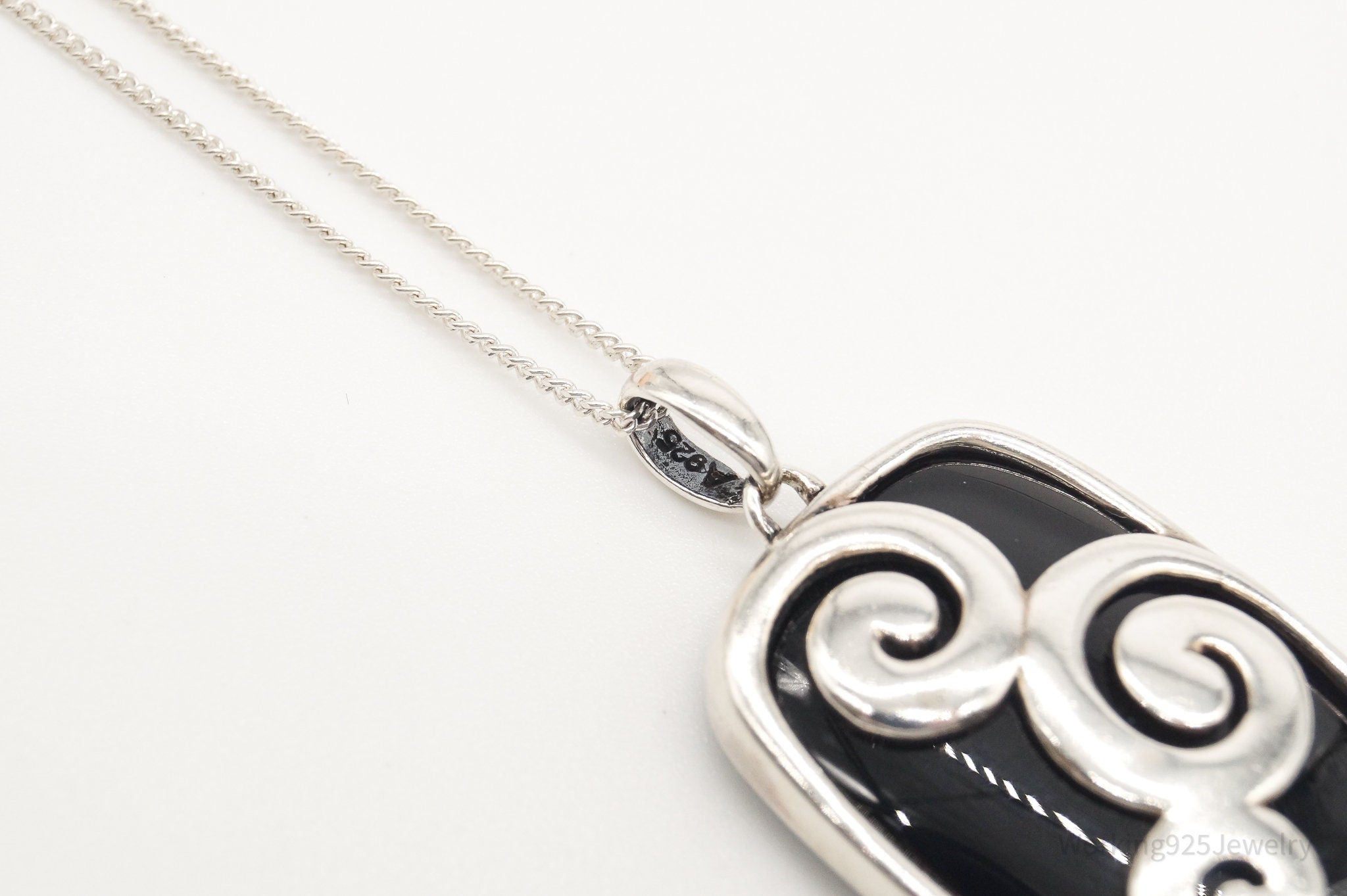 Vintage Black Onyx Swirls Sterling Silver Necklace