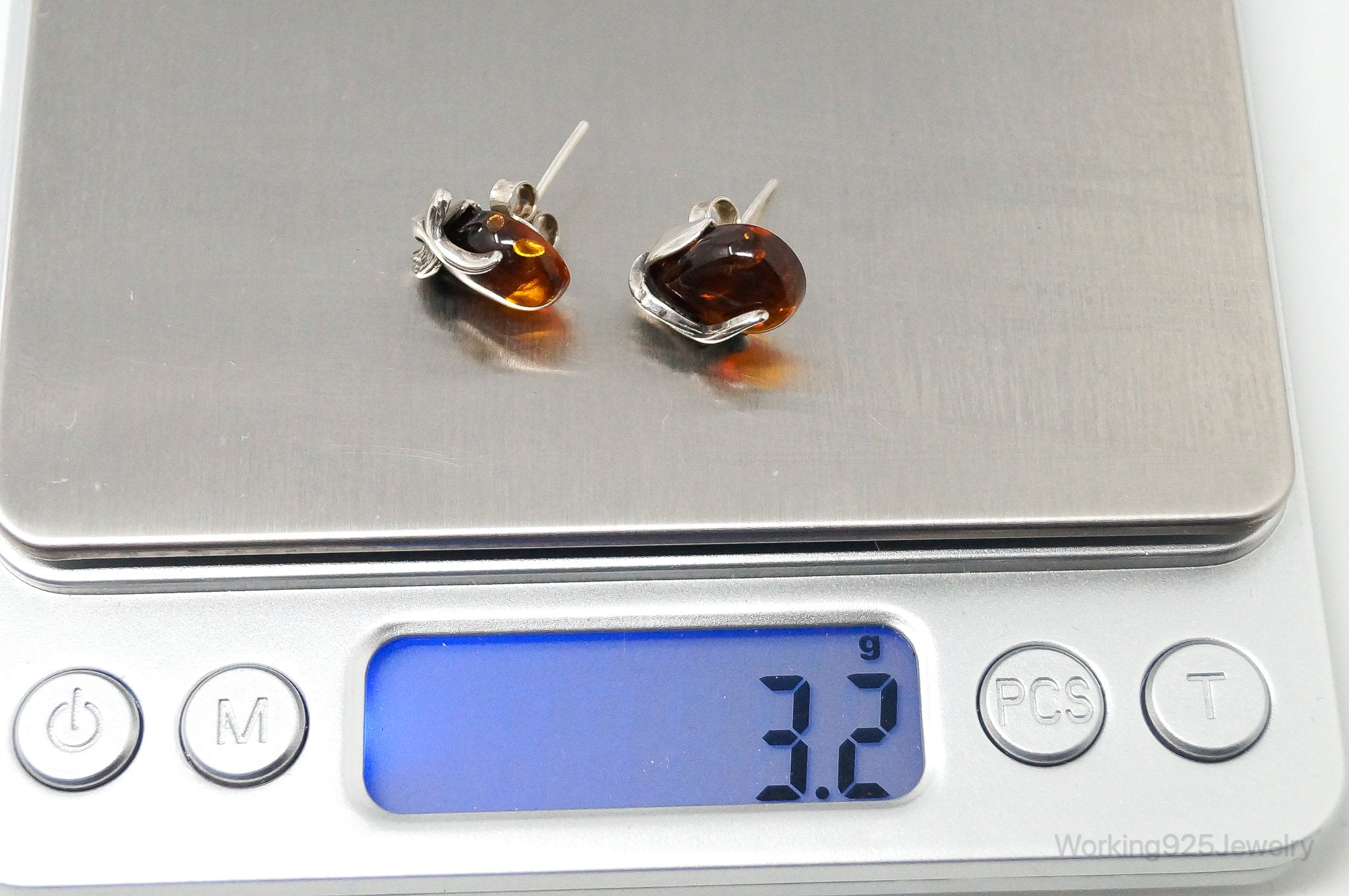 Vintage Amber Modernist Sterling Silver Earrings