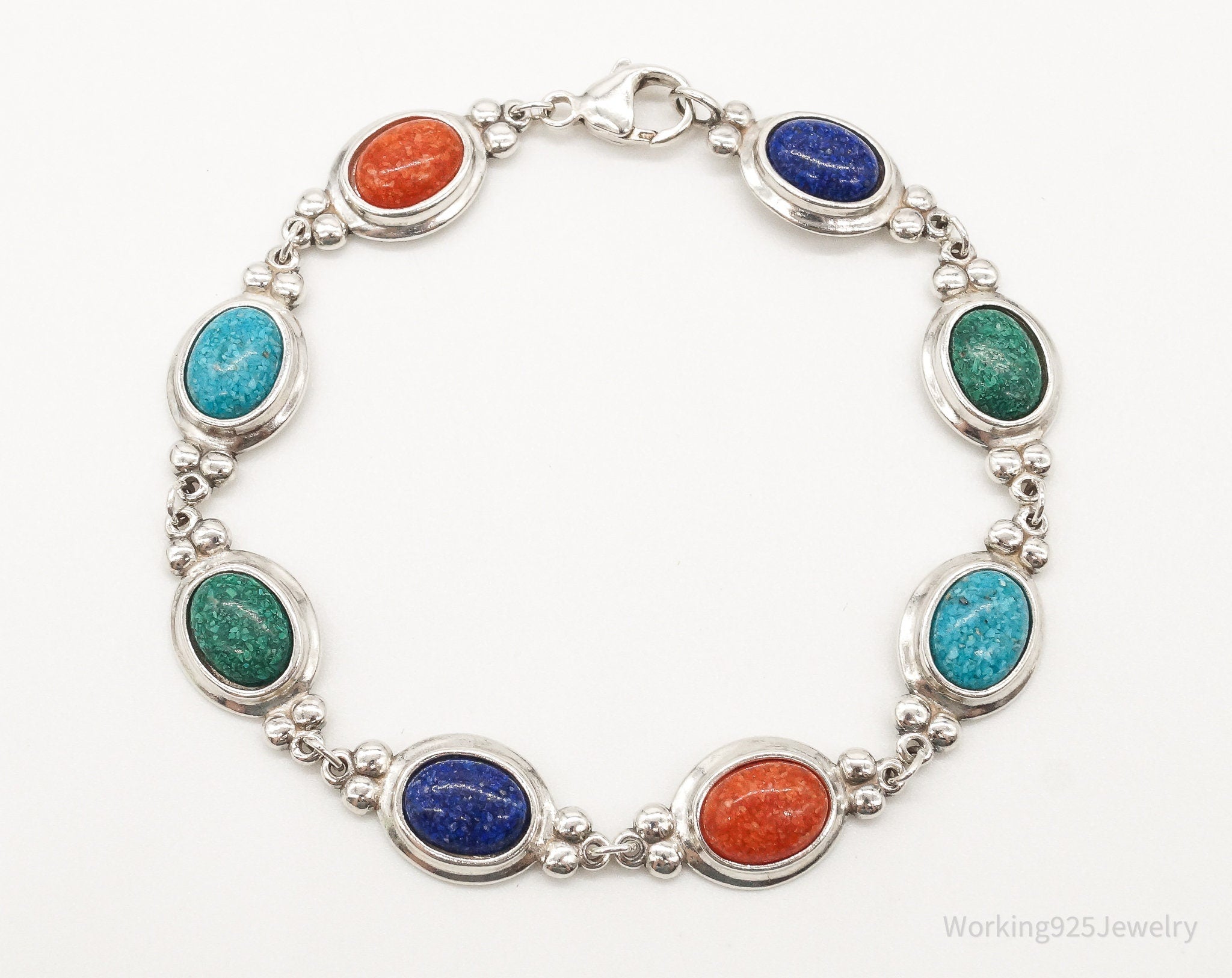 Vintage Designer CCO Multi Gemstone Sterling Silver Bracelet