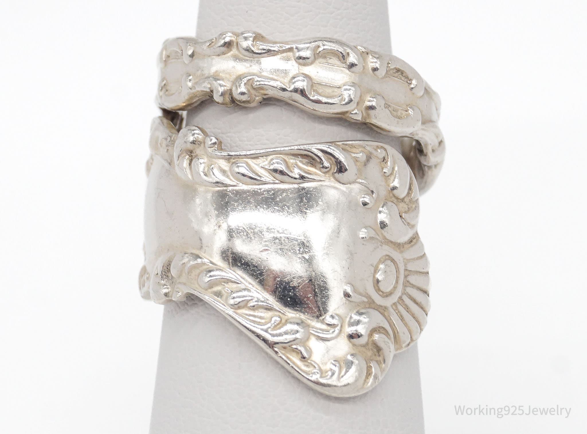 Antique Art Nouveau Sterling Silver Spoon Ring - Size 6.5 Ajustable