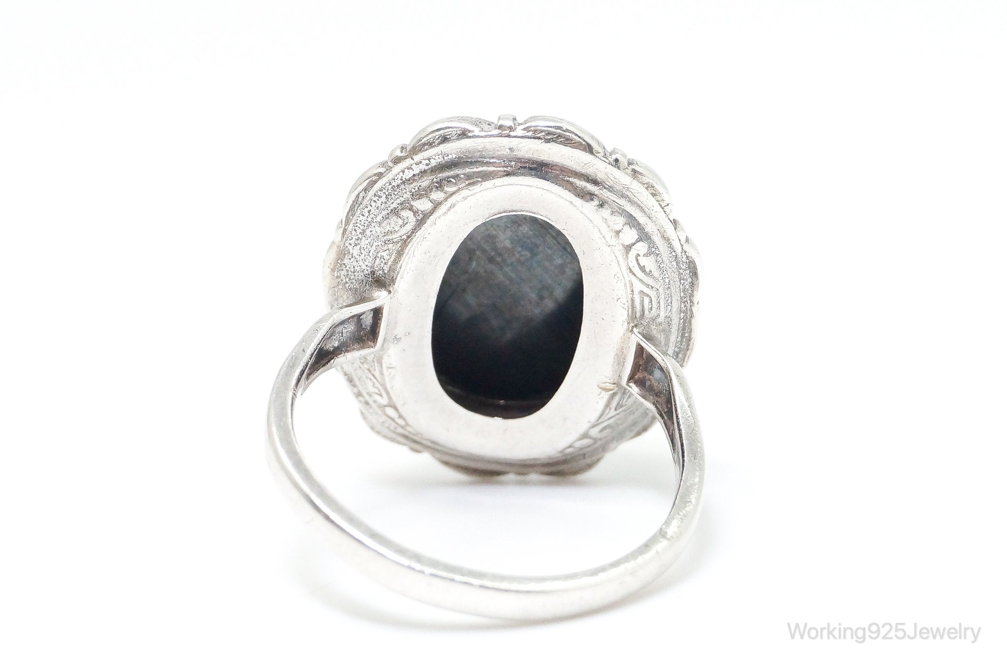 Antique Clark & Coombs Hematite Marcasite Sterling Silver Ring SZ 7.25