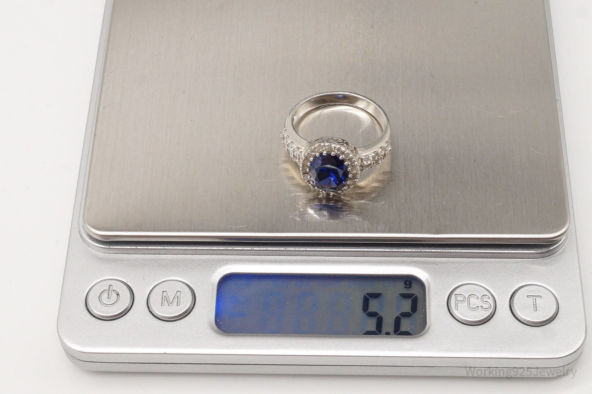 Vintage Blue & White Cubic Zirconia Sterling Silver Ring - Size 9