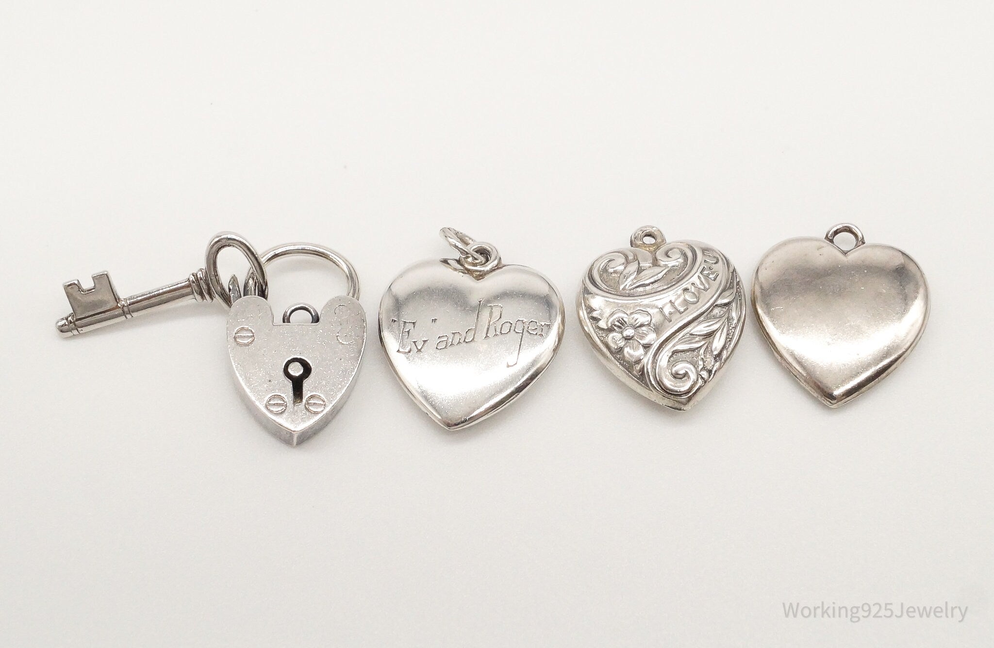 Vintage Antique Puffy Hearts Sterling Silver Charms Lot