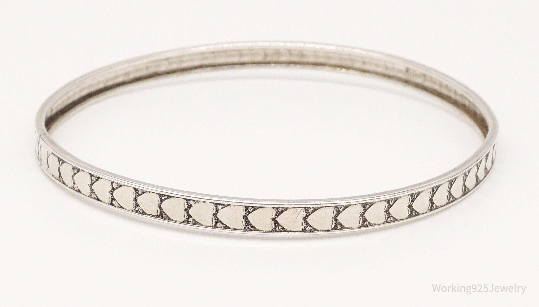 Antique Hearts Pattern Sterling Silver Bangle Bracelet