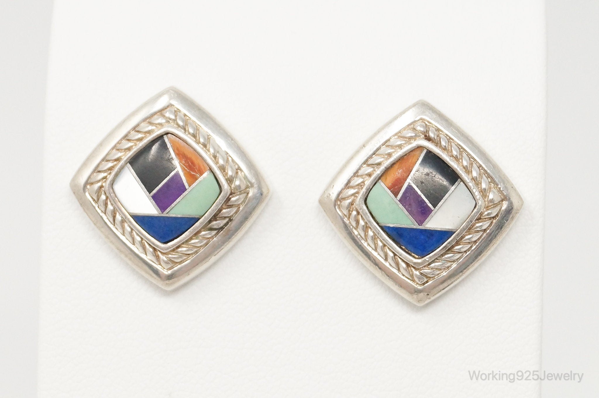 Designer Carolyn Pollack Multi Gem Inlay Sterling Silver Earrings