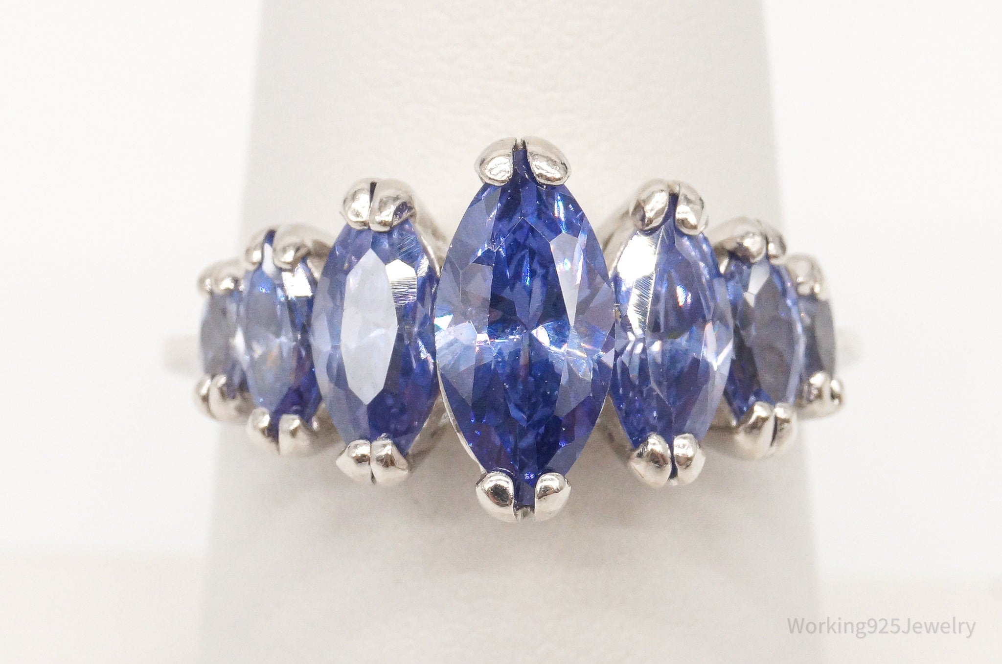 Vintage Designer RJ Blue Purple Cubic Zirconia Sterling Silver Ring Size 7